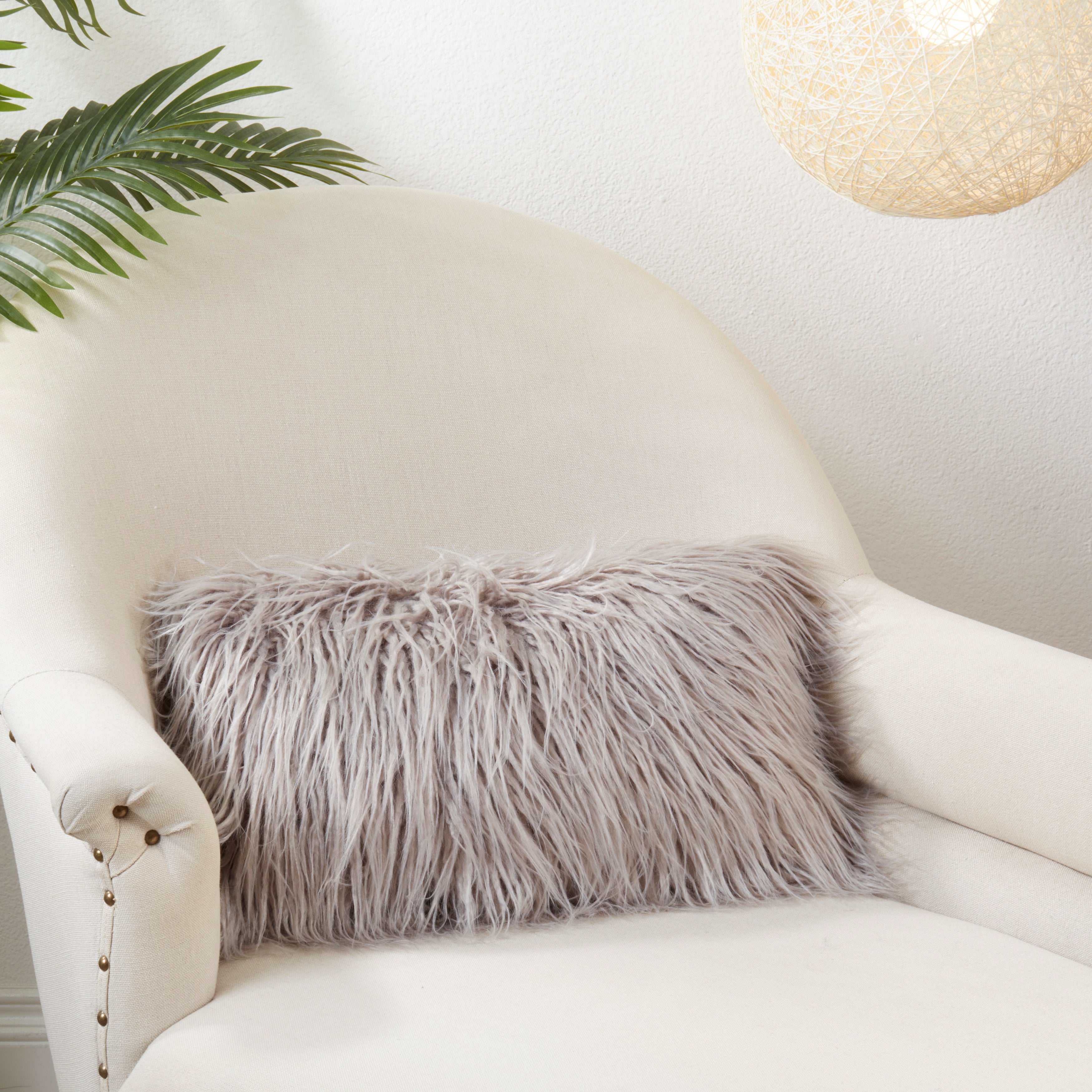 Mongolian Faux Fur Poly Filled Throw Pillow