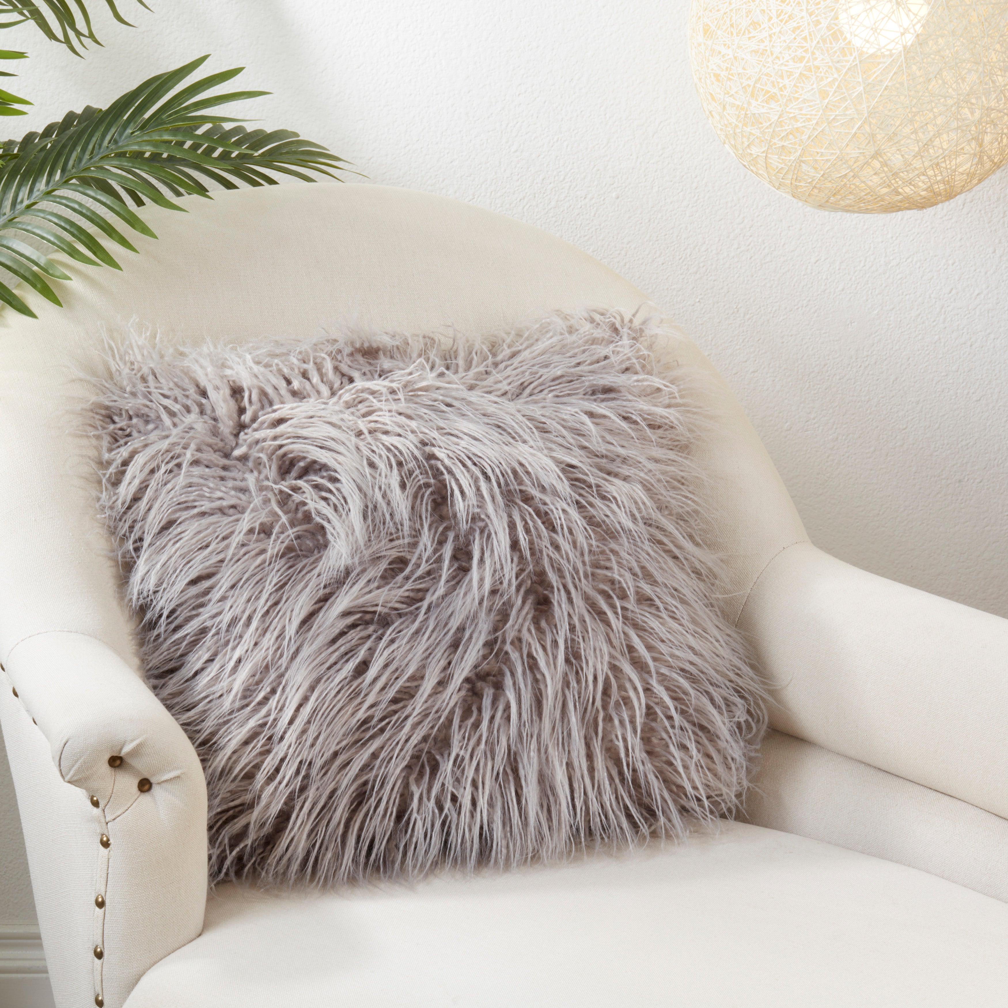 Mongolian Faux Fur Poly Filled Throw Pillow