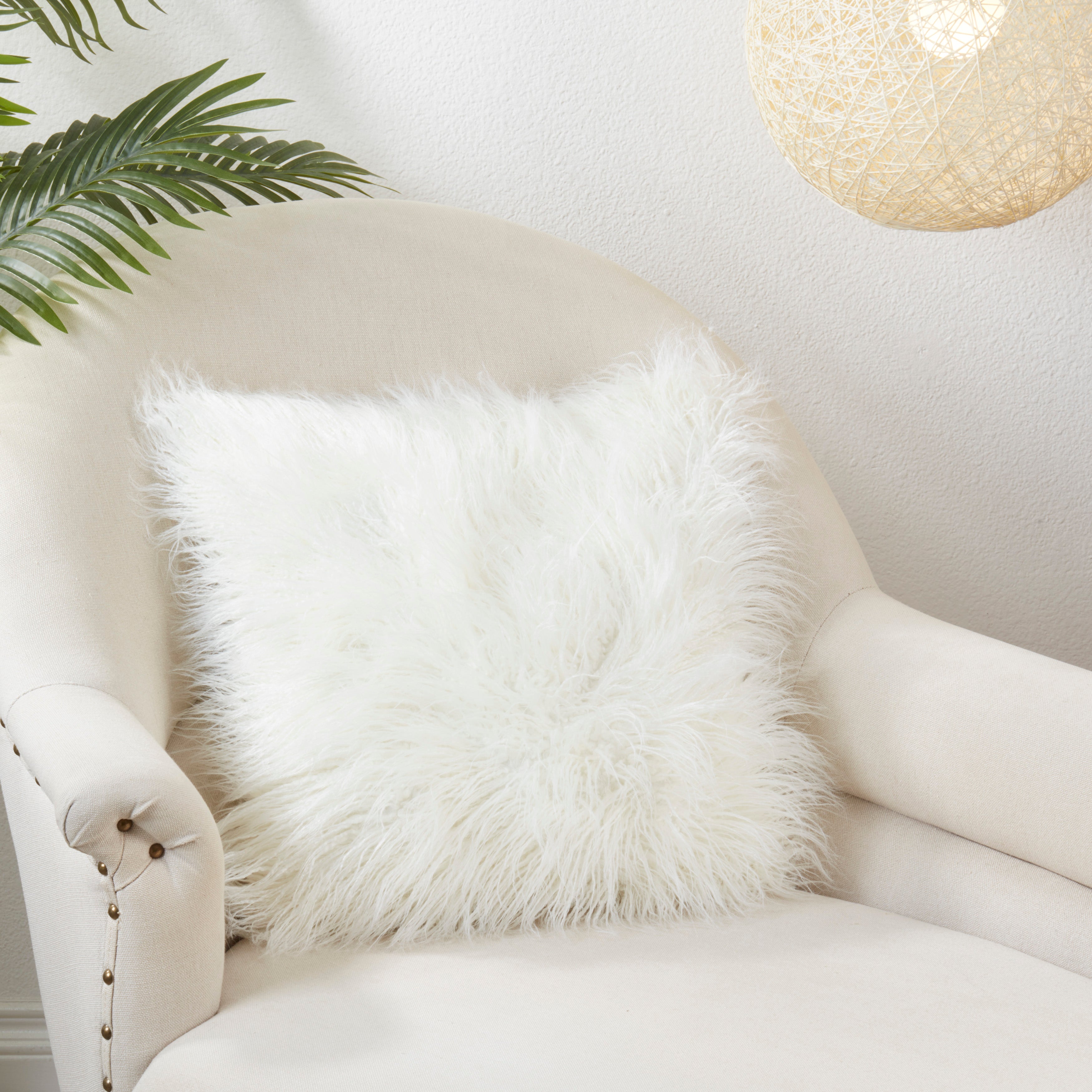 Mongolian Faux Fur Poly Filled Throw Pillow