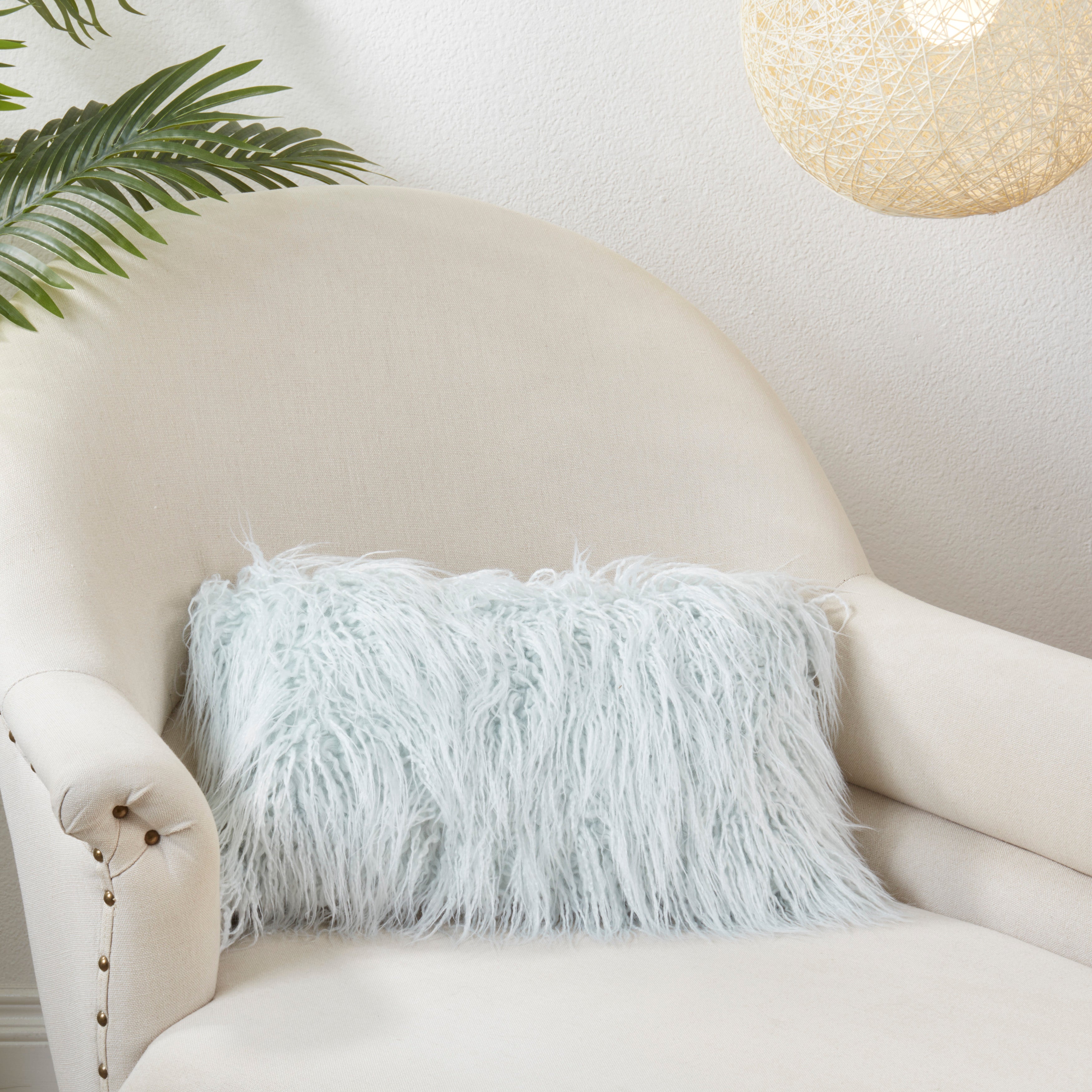 Mongolian Faux Fur Poly Filled Throw Pillow