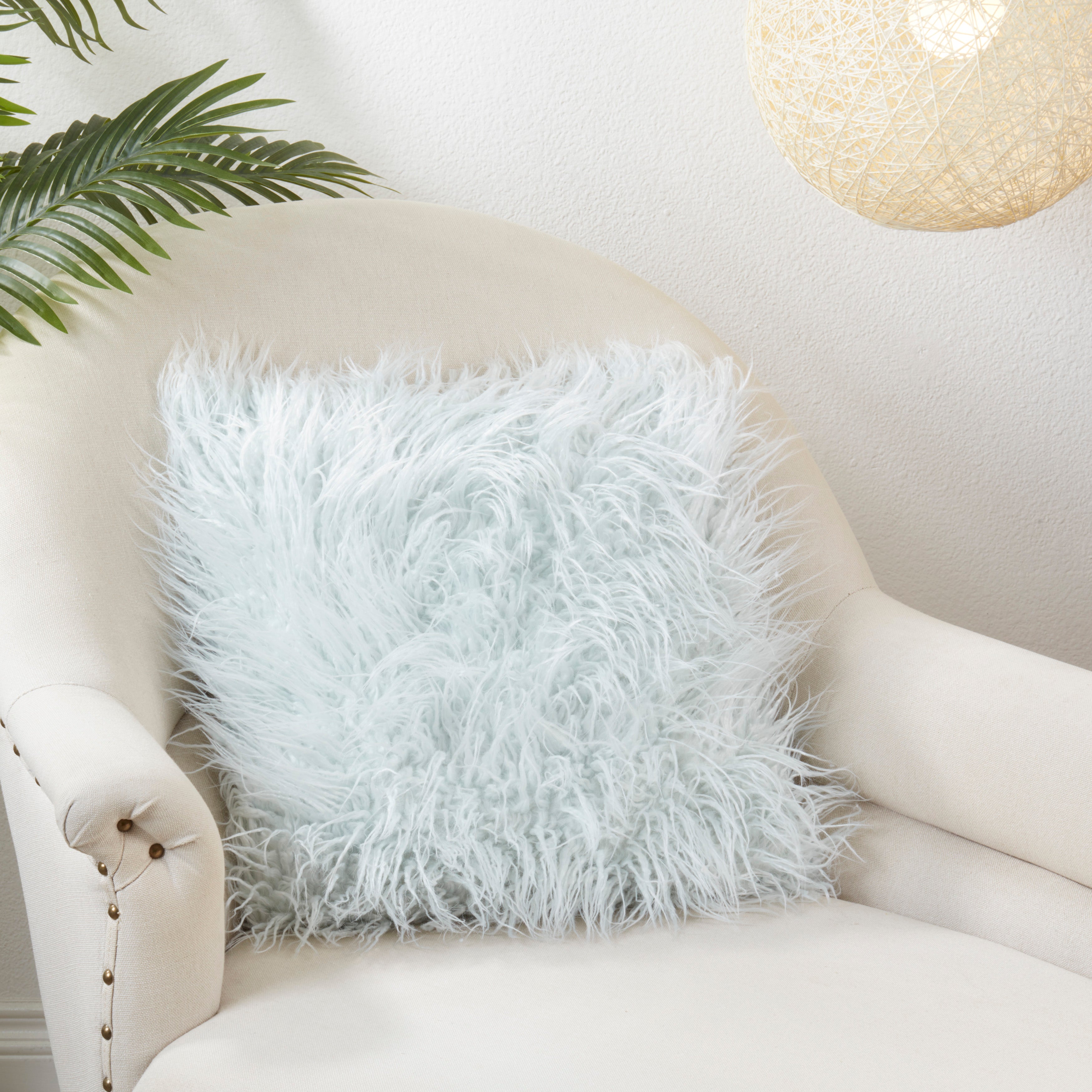 Mongolian Faux Fur Poly Filled Throw Pillow