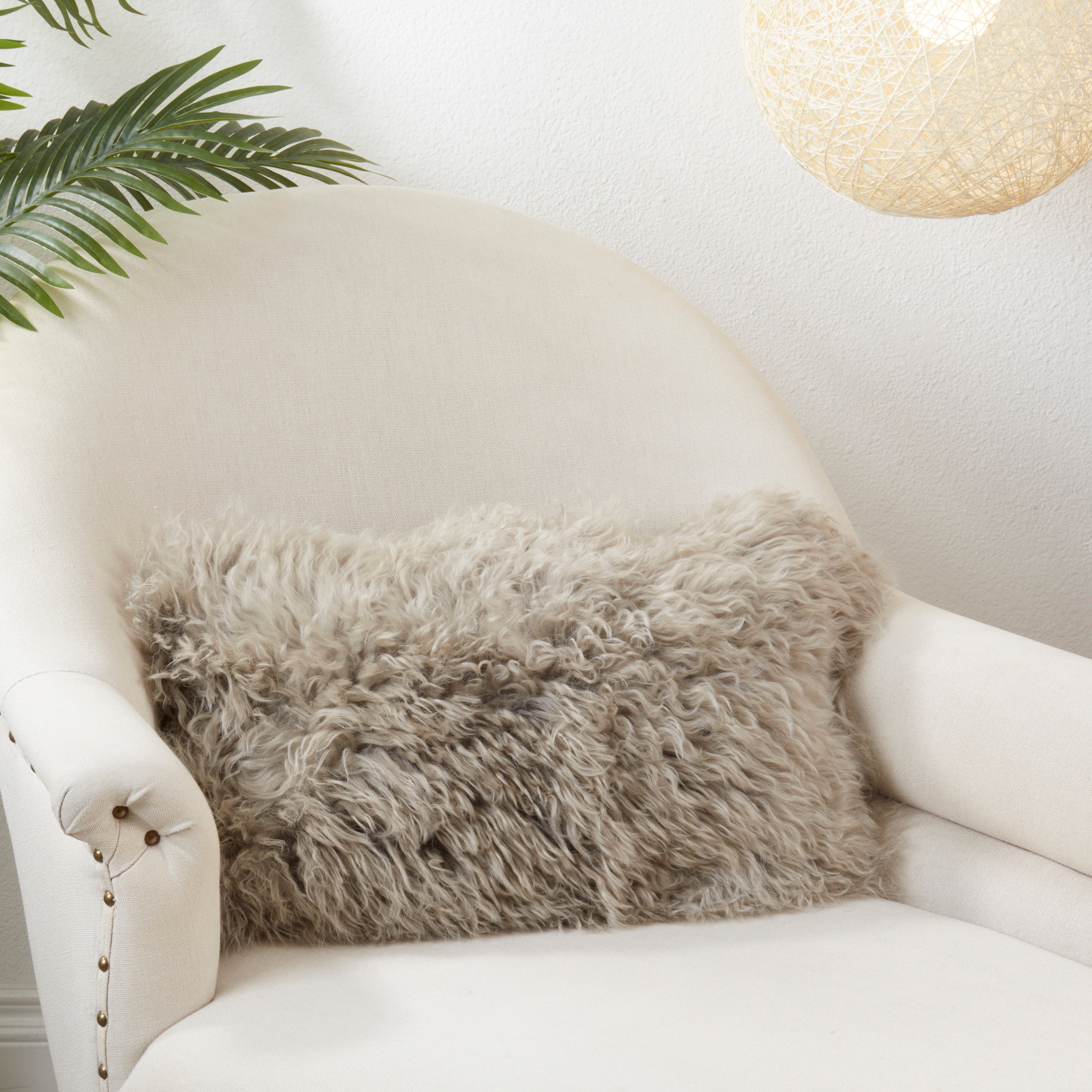 Mongolian Faux Fur Poly Filled Throw Pillow
