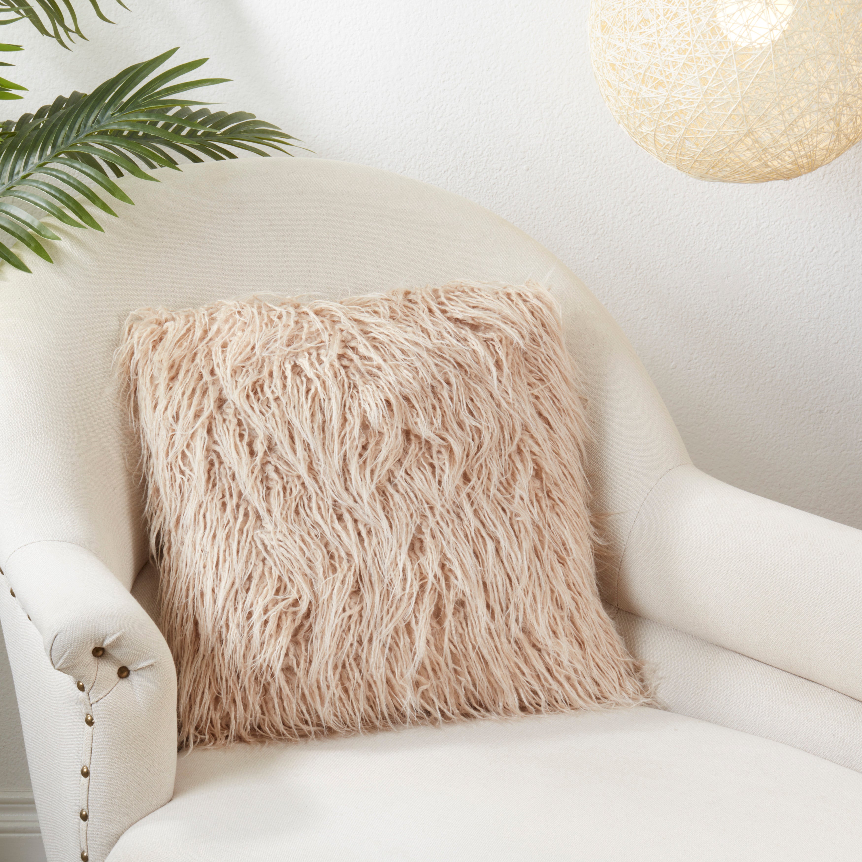 Mongolian Faux Fur Poly Filled Throw Pillow