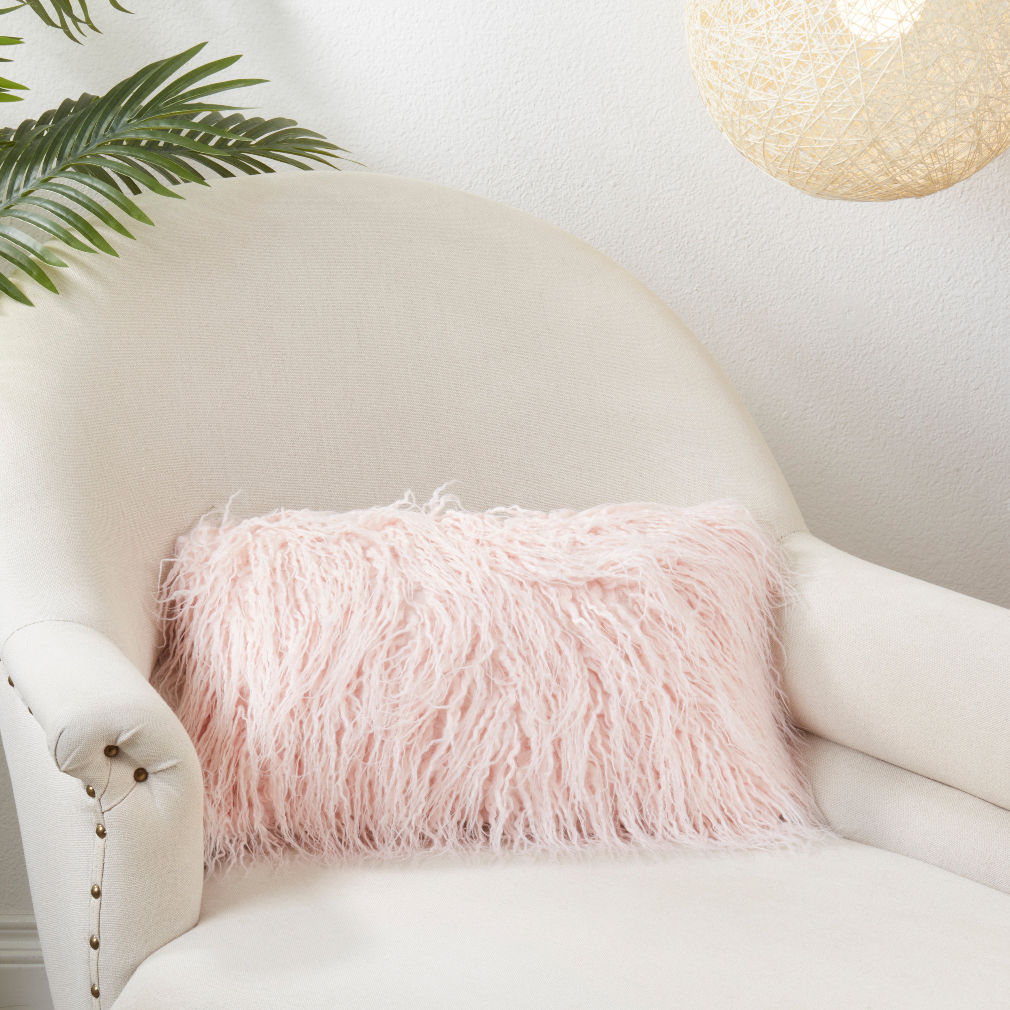 Mongolian Faux Fur Poly Filled Throw Pillow