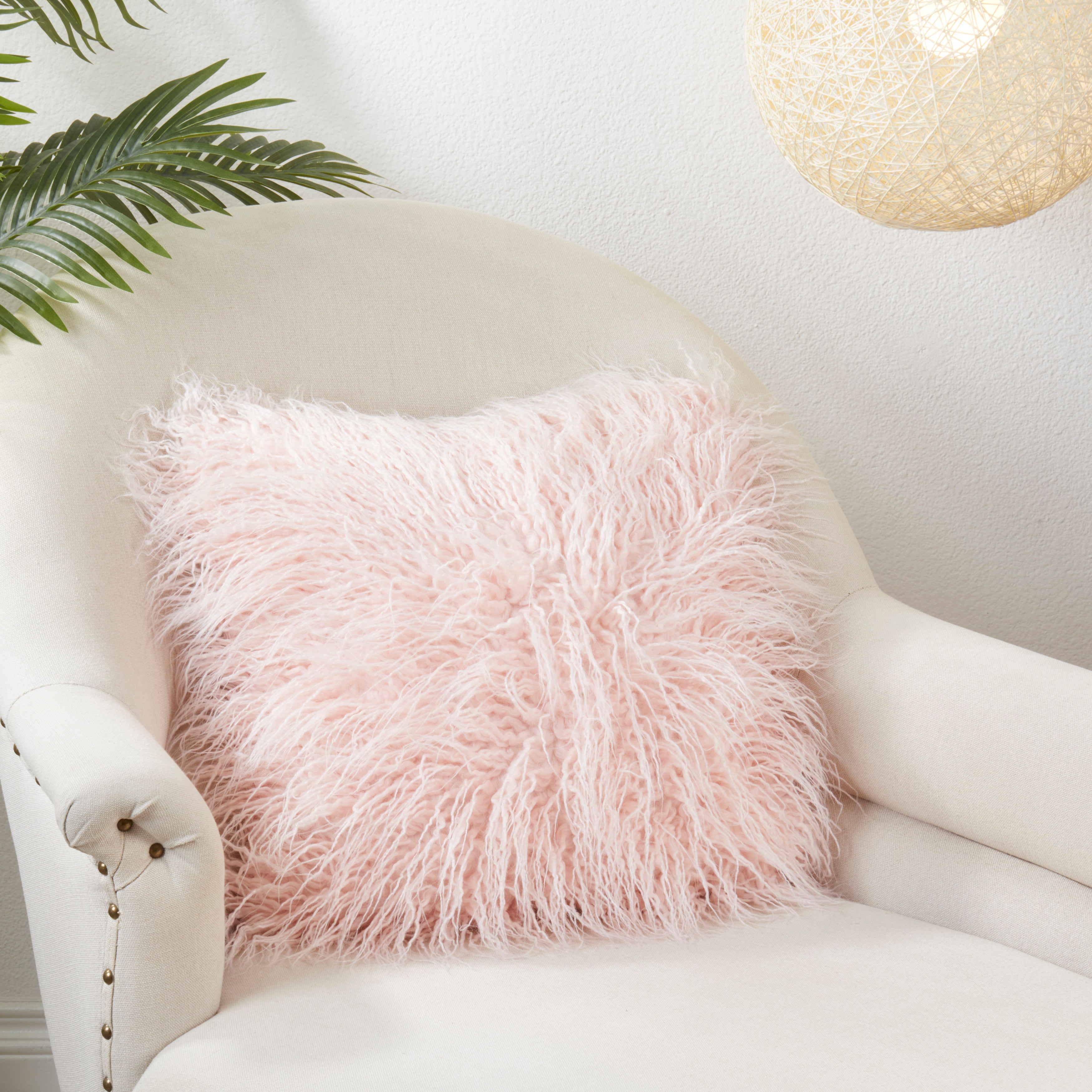 Mongolian Faux Fur Poly Filled Throw Pillow