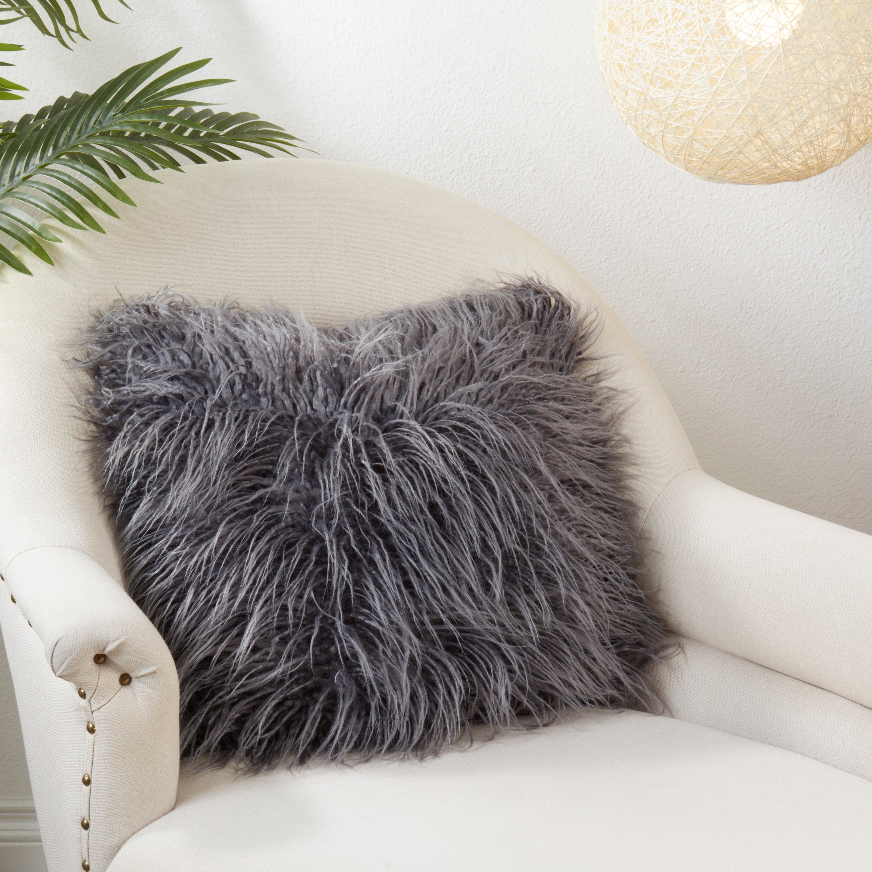 Mongolian Faux Fur Poly Filled Throw Pillow
