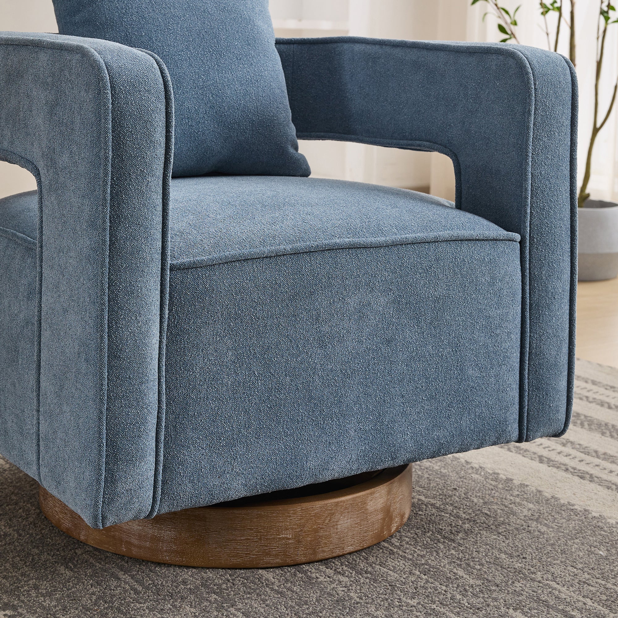 Fernleigh Swivel Accent Open Back Barrel Chair With Weathered Base