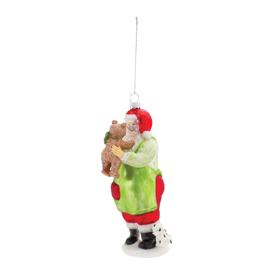 Glass Santa with Teddy Bear Ornament, Set of 6