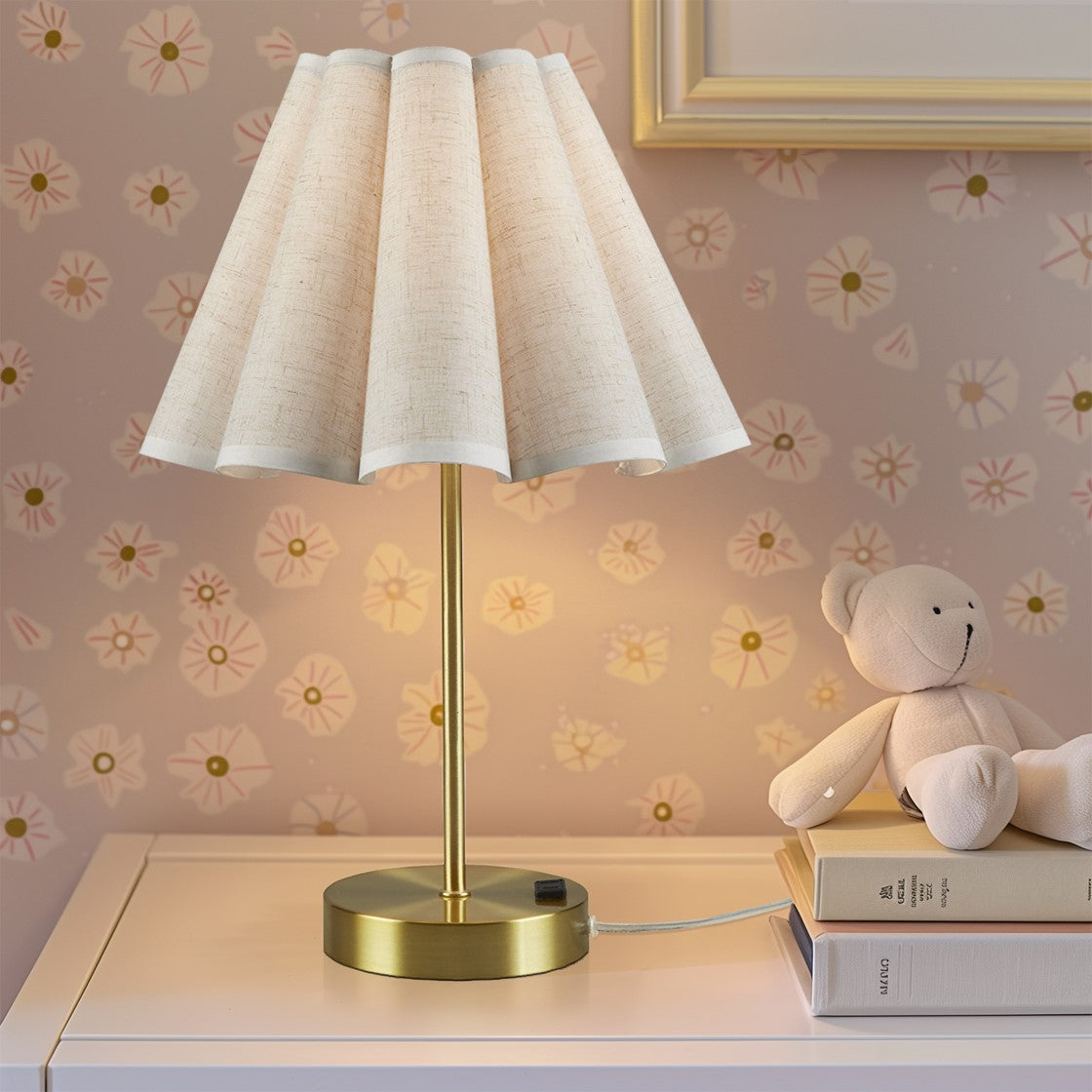 Table Lamp with Pleated Design and Metal Base