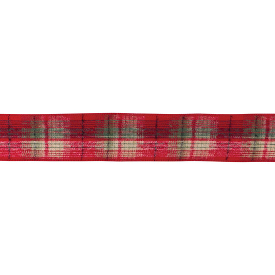 2.5" Red and Green Plaid Polyester Ribbon, Set of 2
