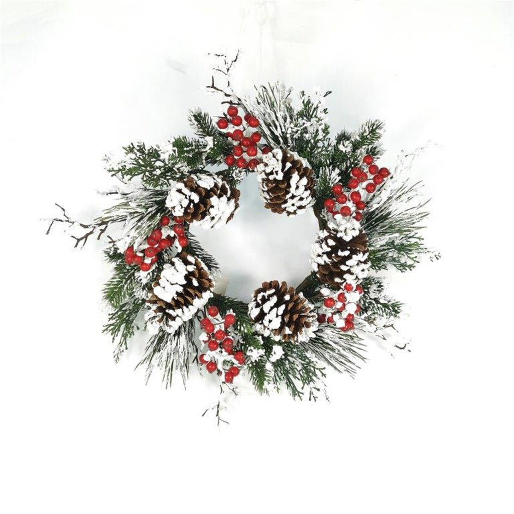 Snow Mixed Pine Berry Wreath 20"
