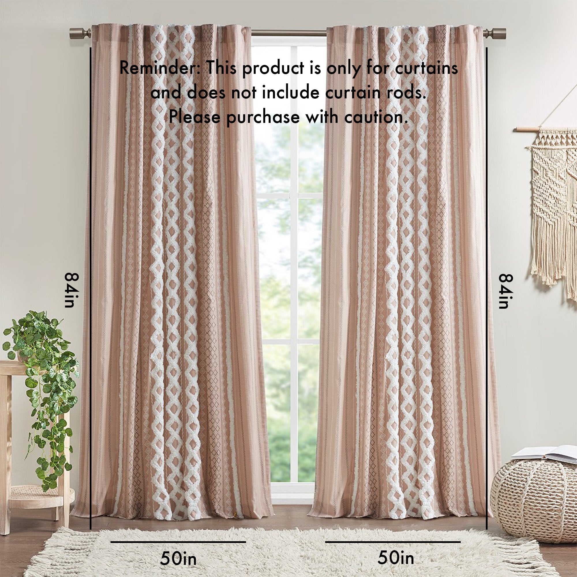 Cotton Printed Chenille Stripe Lined Curtain Panel