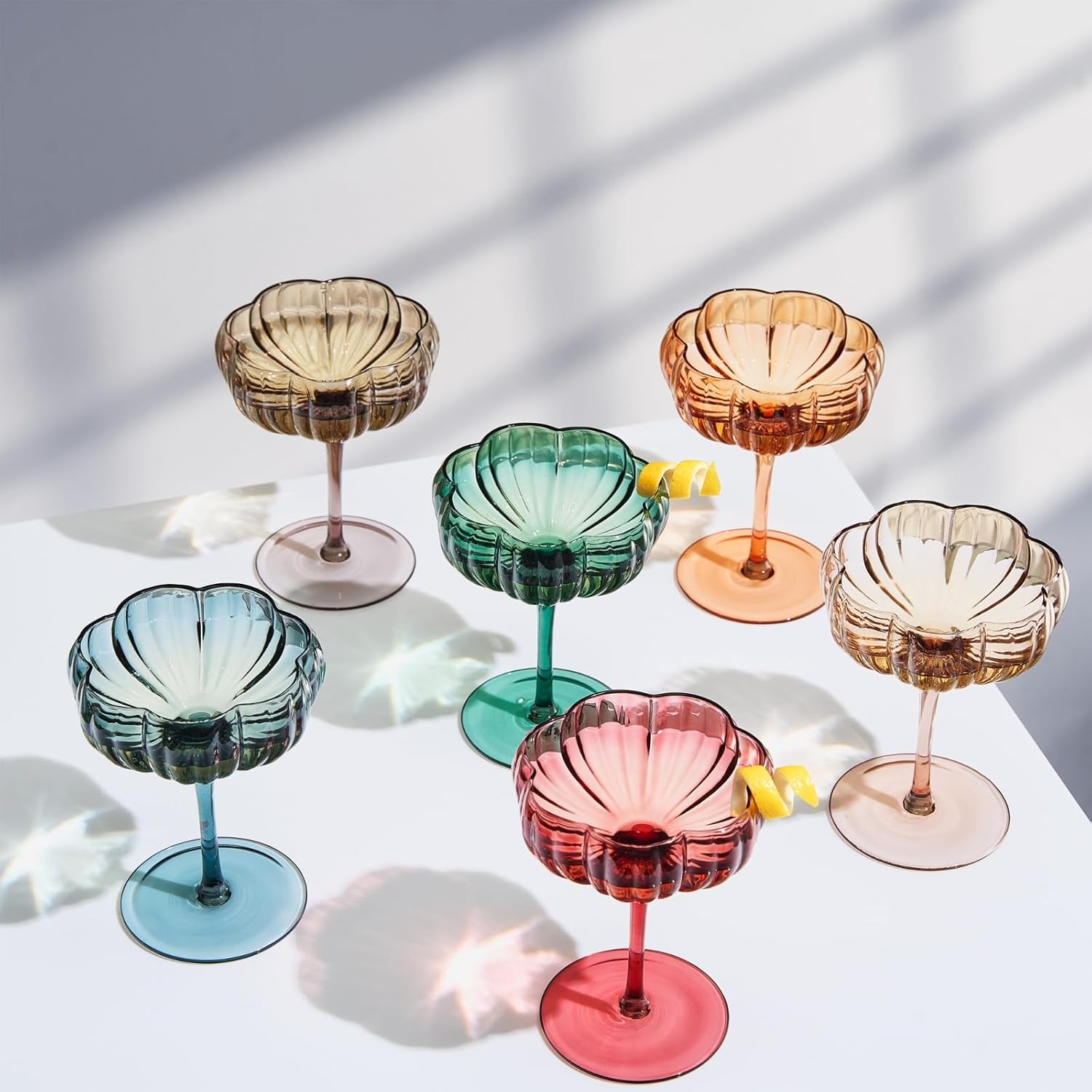Flower Coupe Cocktail Glasses Dark Multicolor, Set of 6