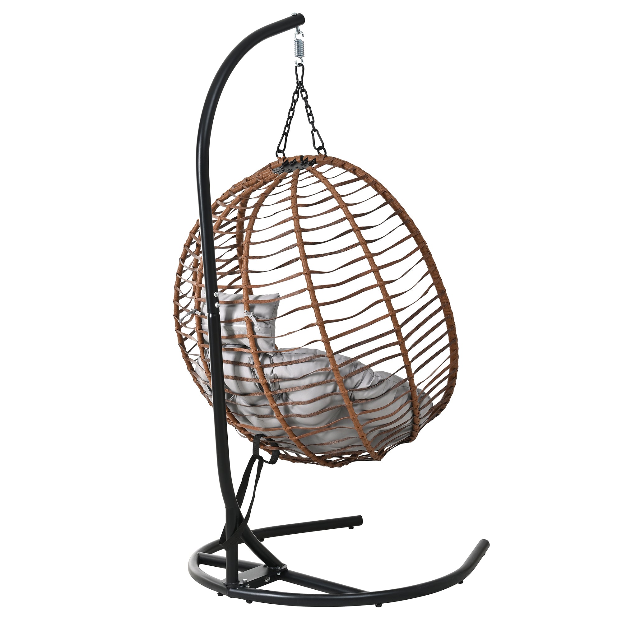 Folding Hanging Swinging Egg Chair with Stand & Tufted Cushion