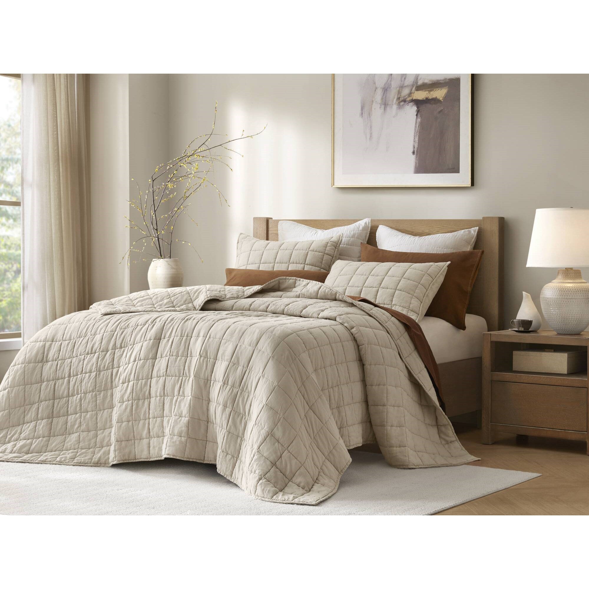 3 Piece Garment Washed French Linen Quilt Set