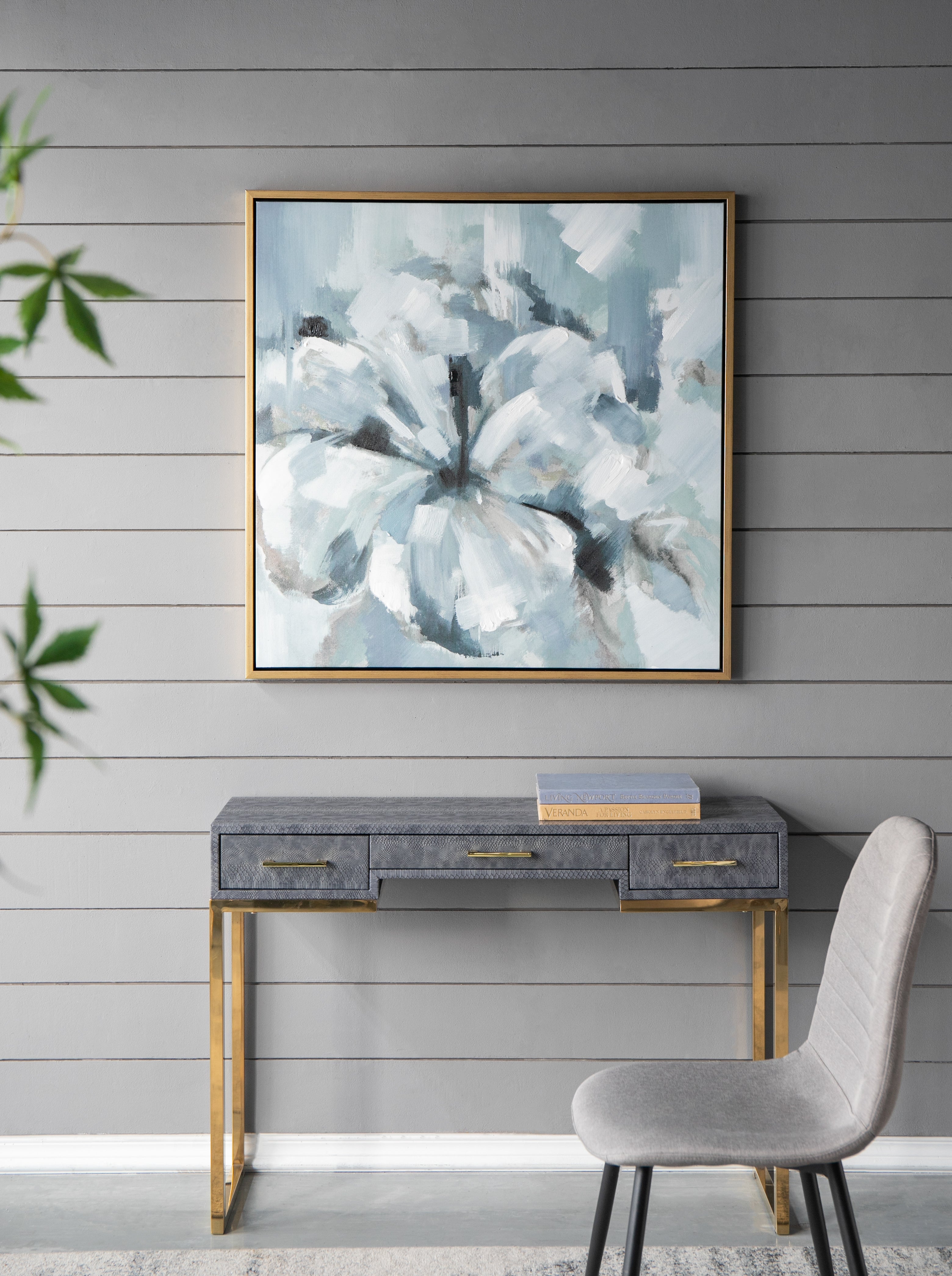 39.5" x 39.5" Wall Art with Large Flower Oil Painting