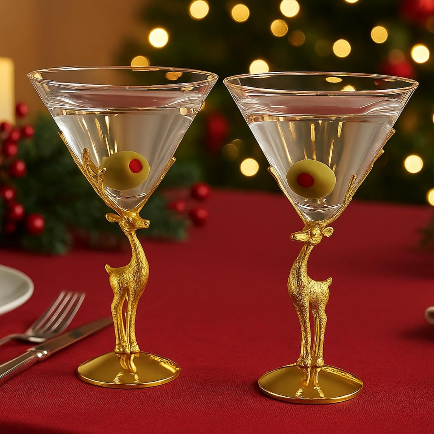 Stag Antler Holiday Martini & Cocktail Glass Set