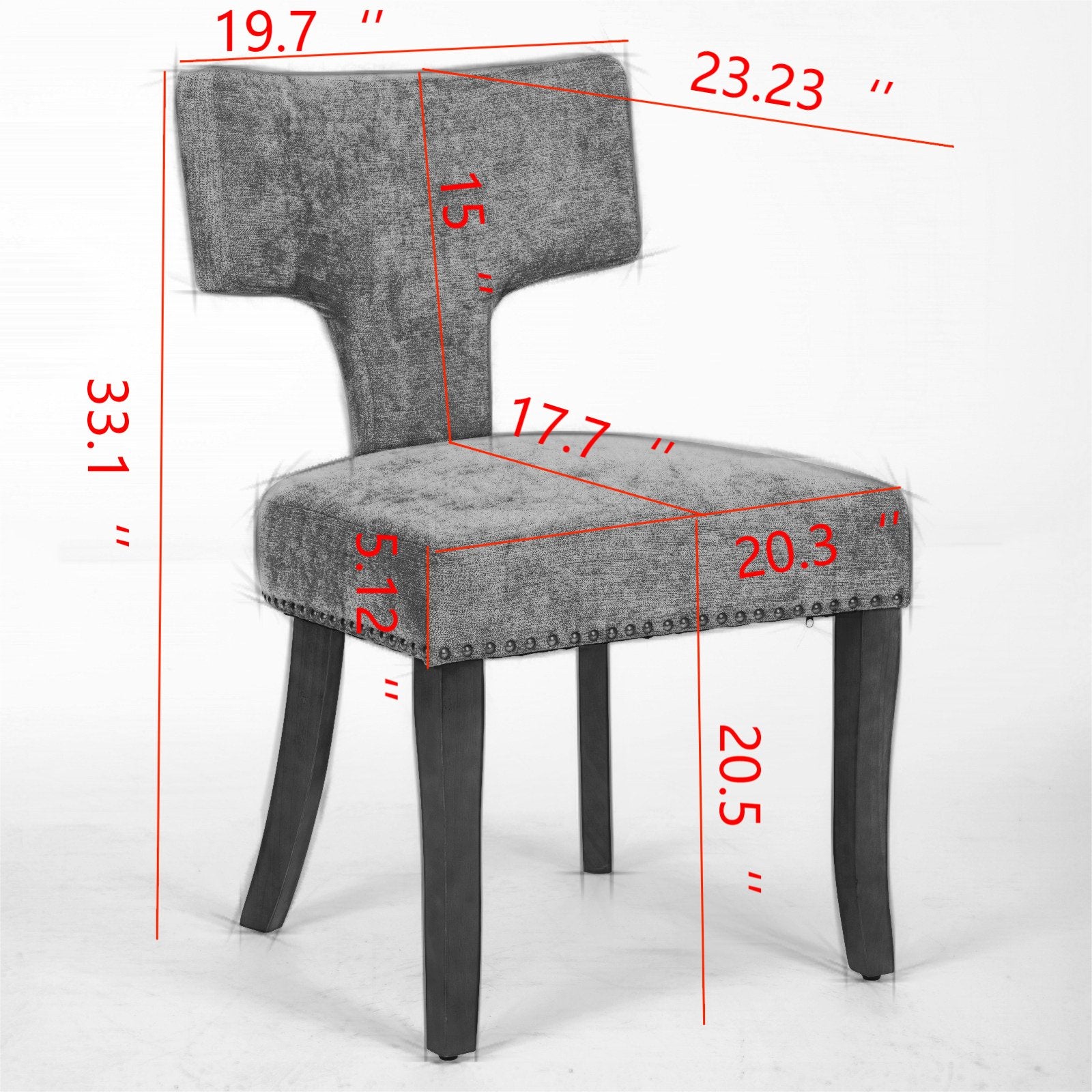 Mid Century Modern Dining Chairs Set of 2, Farmhouse Linen Fabric Upholstered Accent Chair Curved Backrest with Copper Nails around,Kitchen Chairs with Hardwood Frame, Orange