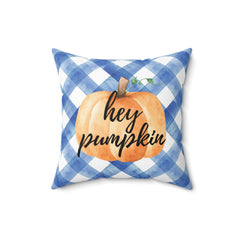 Hey Pumpkin Blue Gingham Decorative Throw Pillow