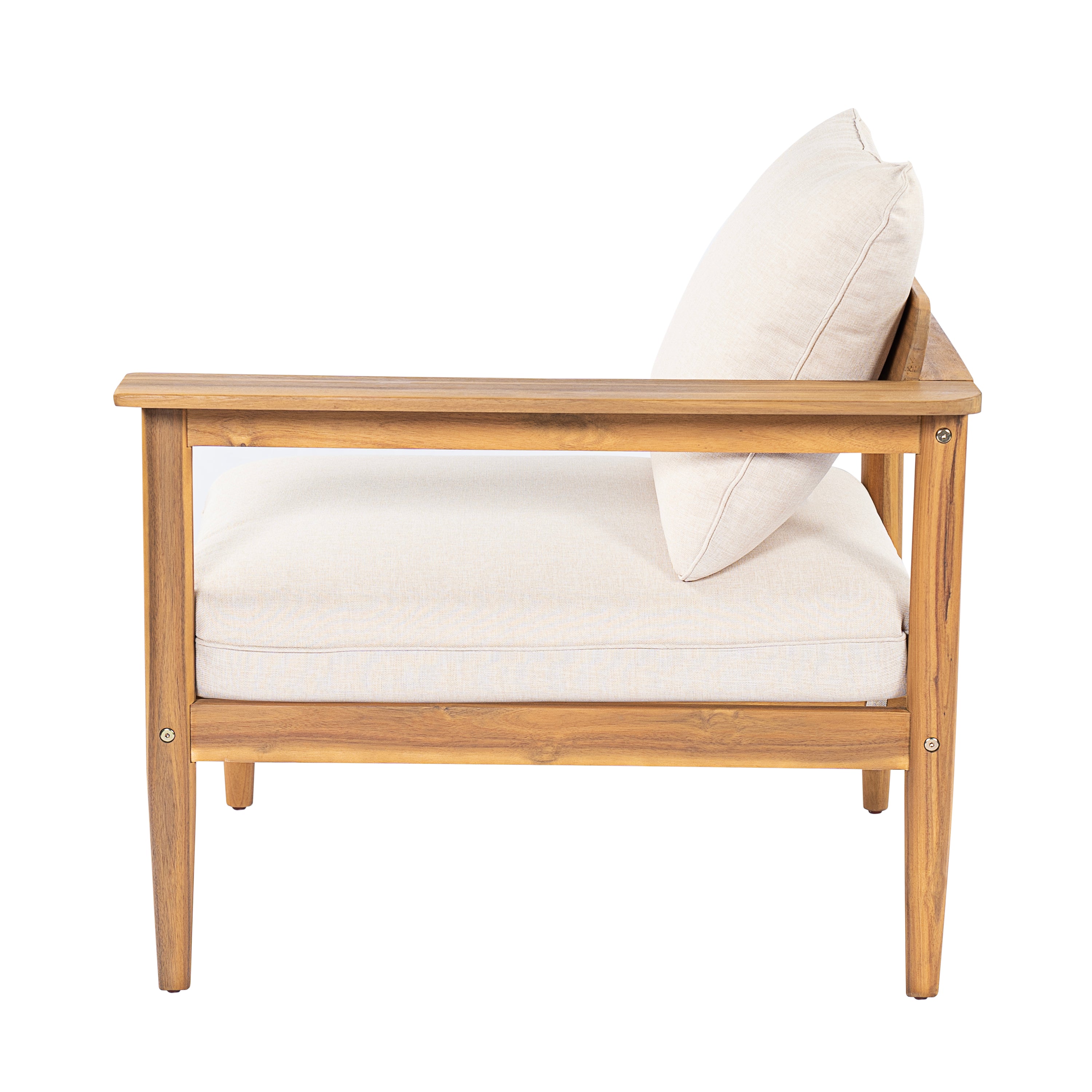 Terassi Outdoor Acacia Wood 4 Seater Sofa, Light Teak Finish with Beige Cushion