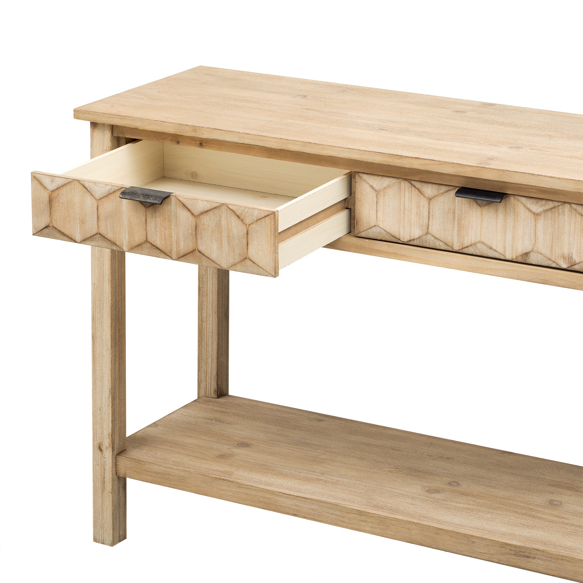 Honeycomb Pattern Console Table with 3 Drawers