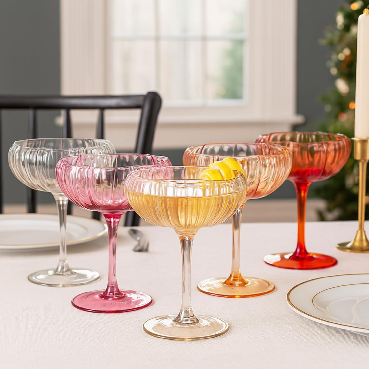 Vintage Wavy Glass Coupes Multicolor, Set of 5