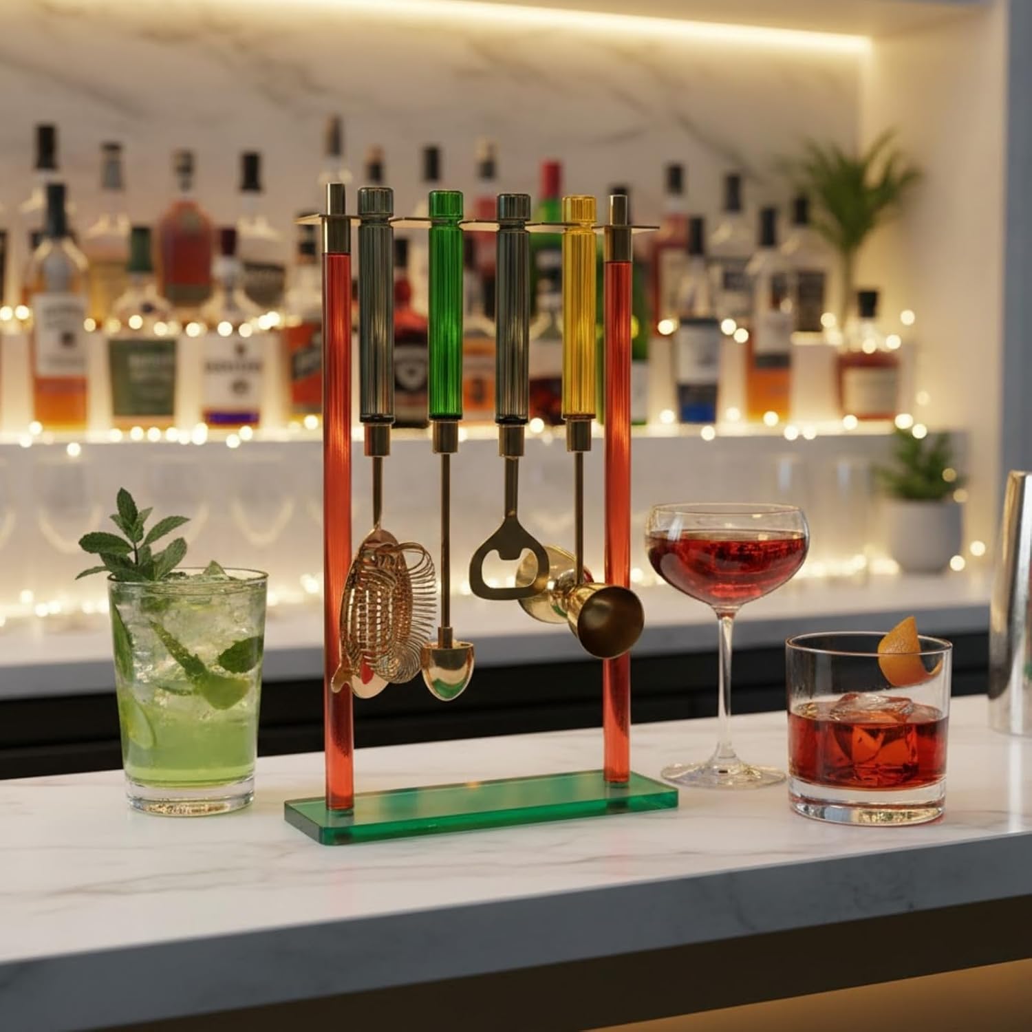 5-Piece Gold Bartender Kit with Stand