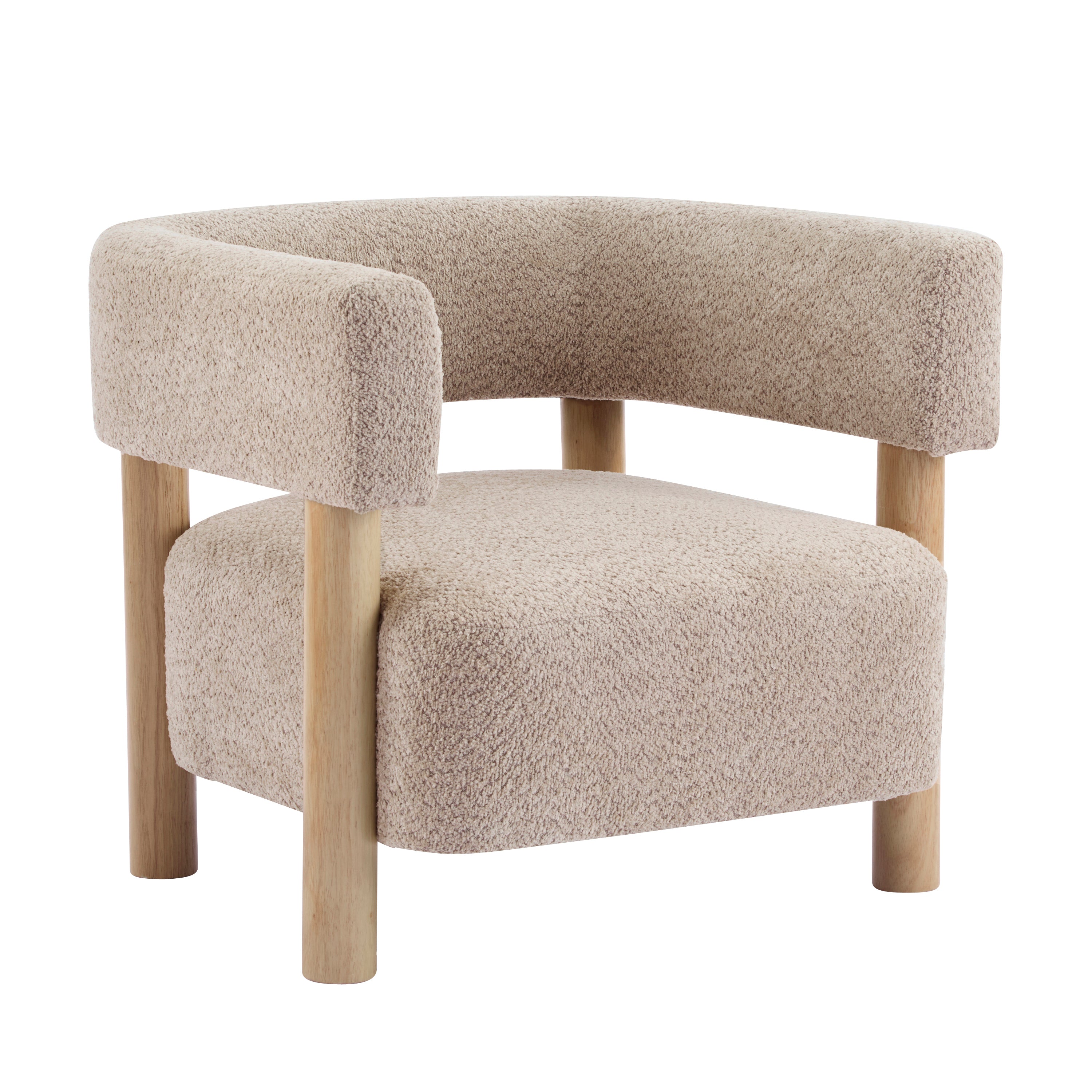 Boucle Upholstered Accent Arm Chair with Modern Wooden Frame