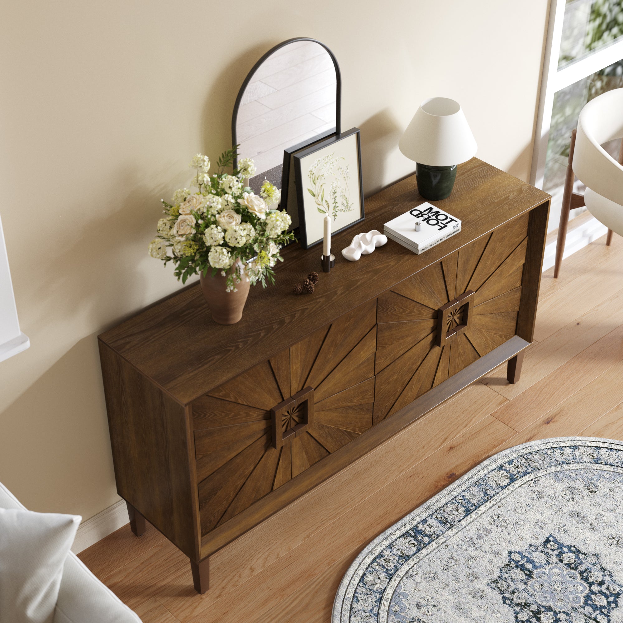 Sunburst Storage Cabinet with Adjustable Shelves