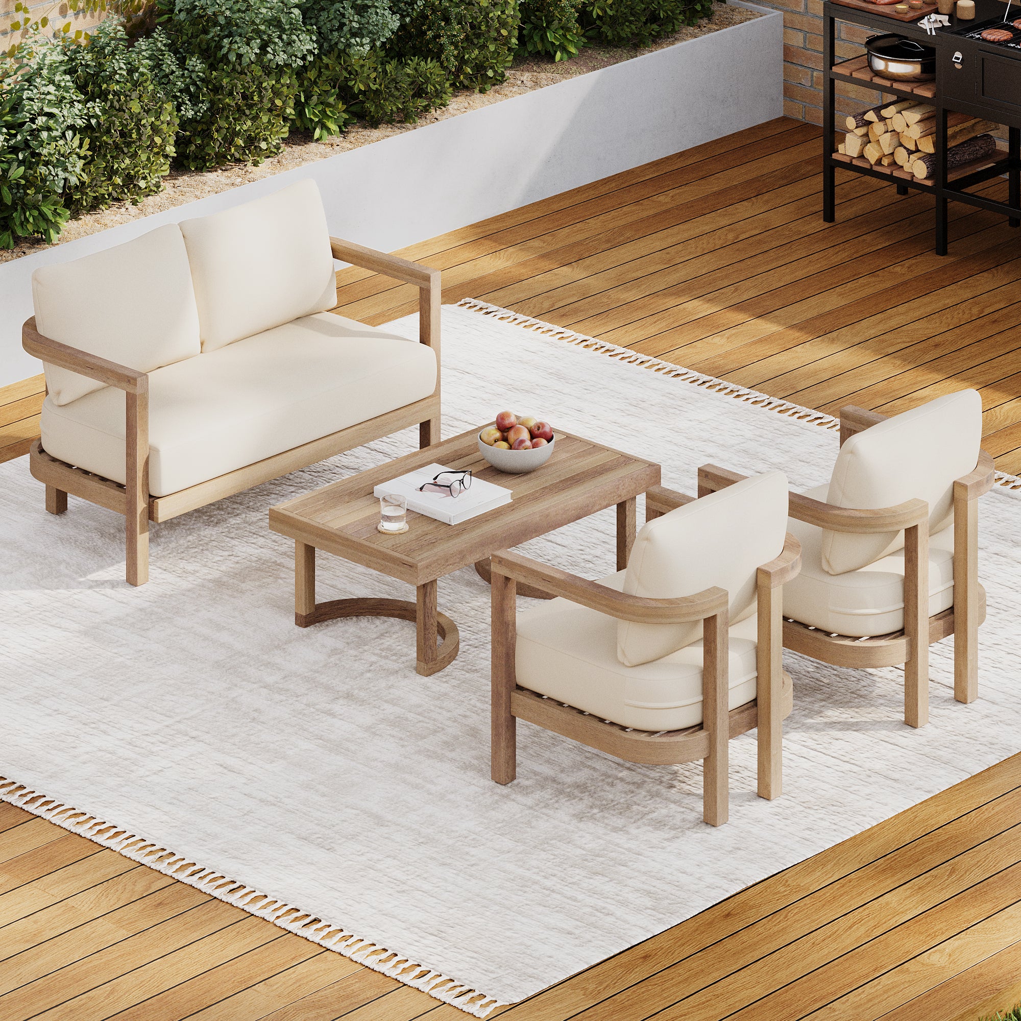 Cosmicly 4-Piece Patio Set with Coffee Table and Slat Panel Design