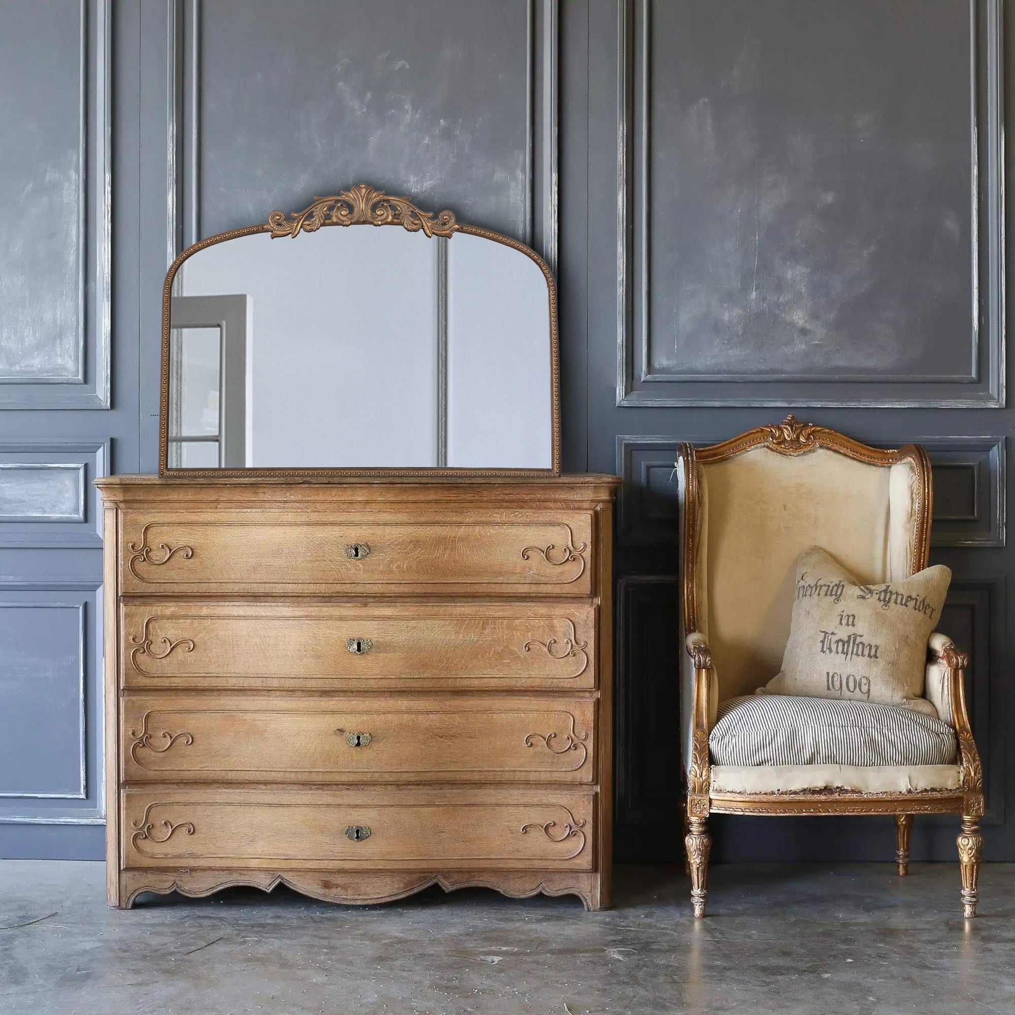 Arch Wall Mirror with Baroque Inspired Frame