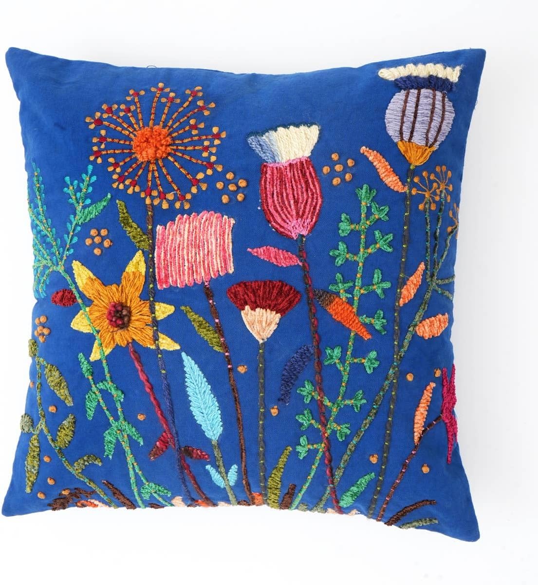 Ink Blue Floral Embroidered Pillow