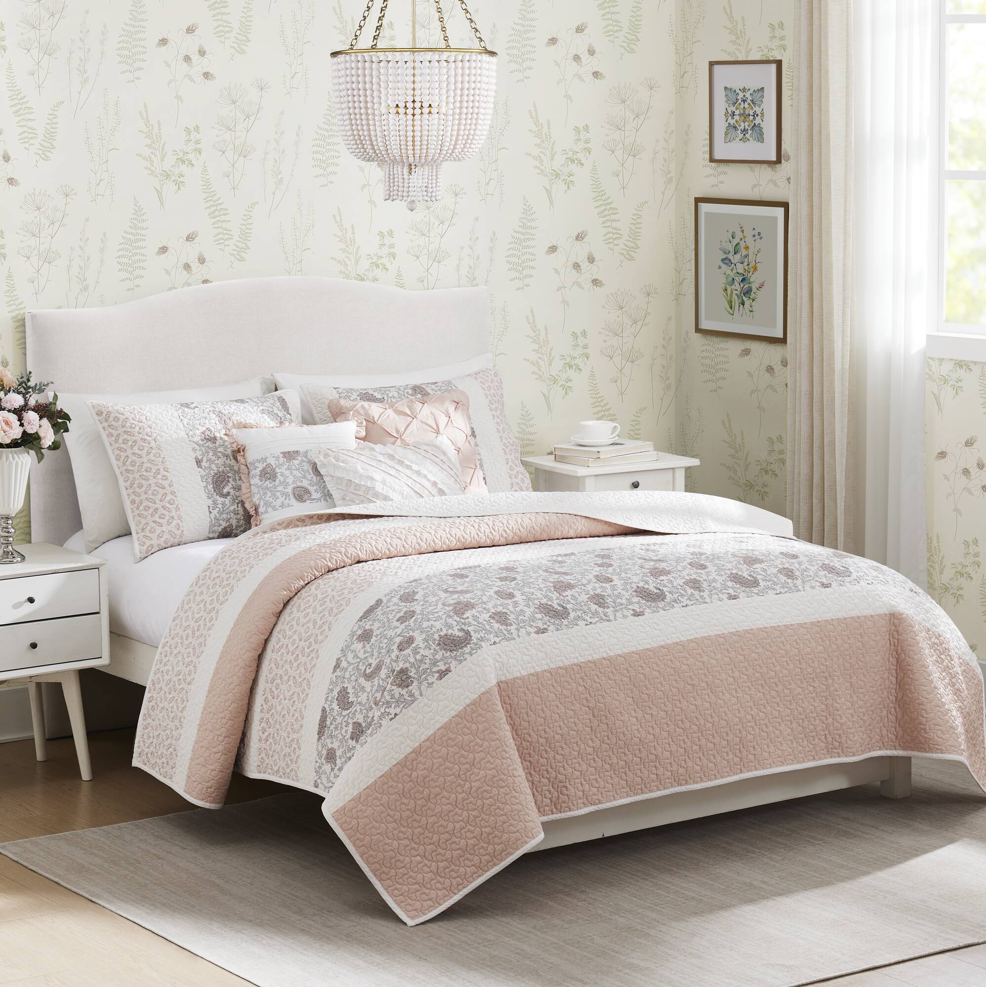 Dawn 6-Piece Cotton Percale Quilt Set with Throw Pillows