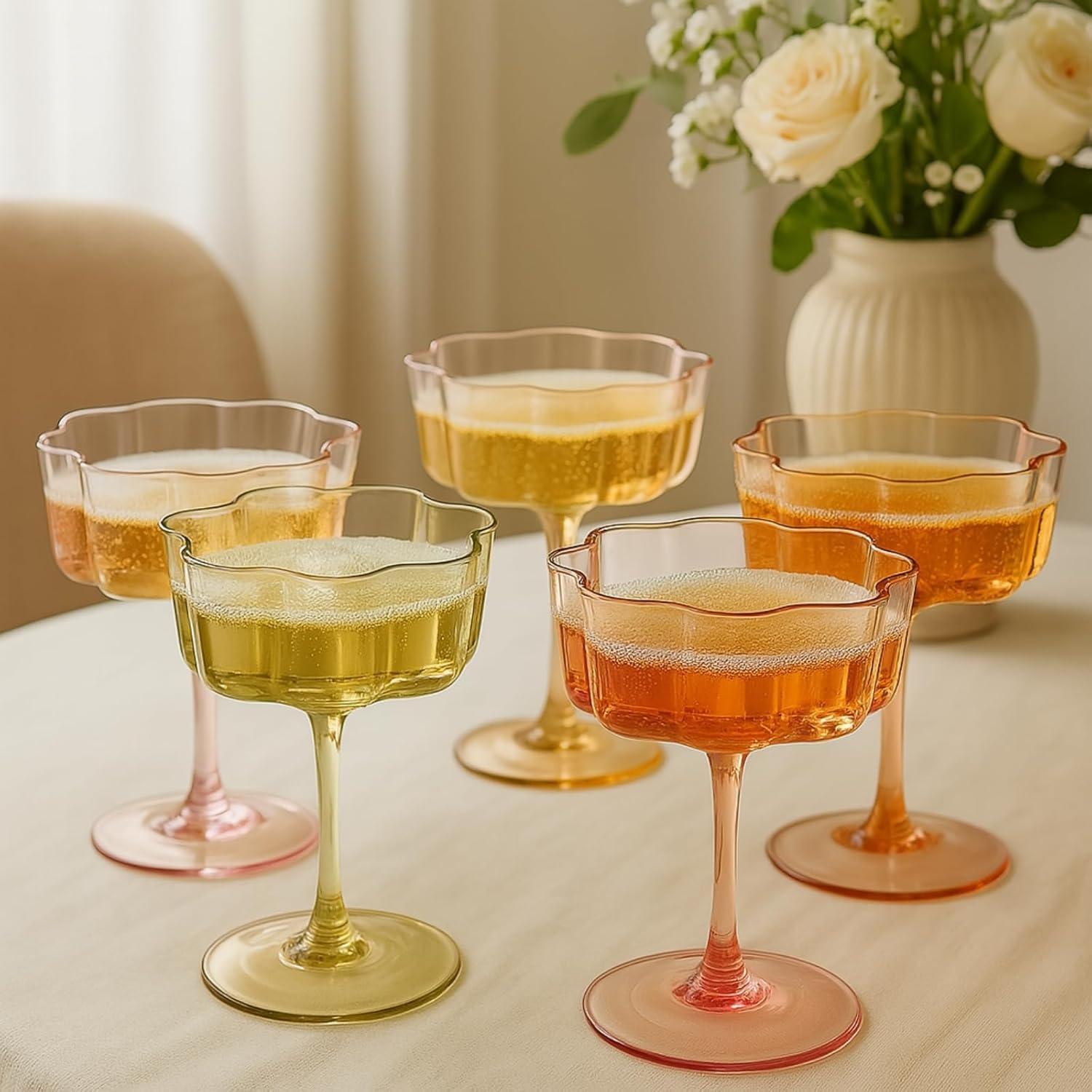 Vintage Wavy Glass Coupes, Set of 5
