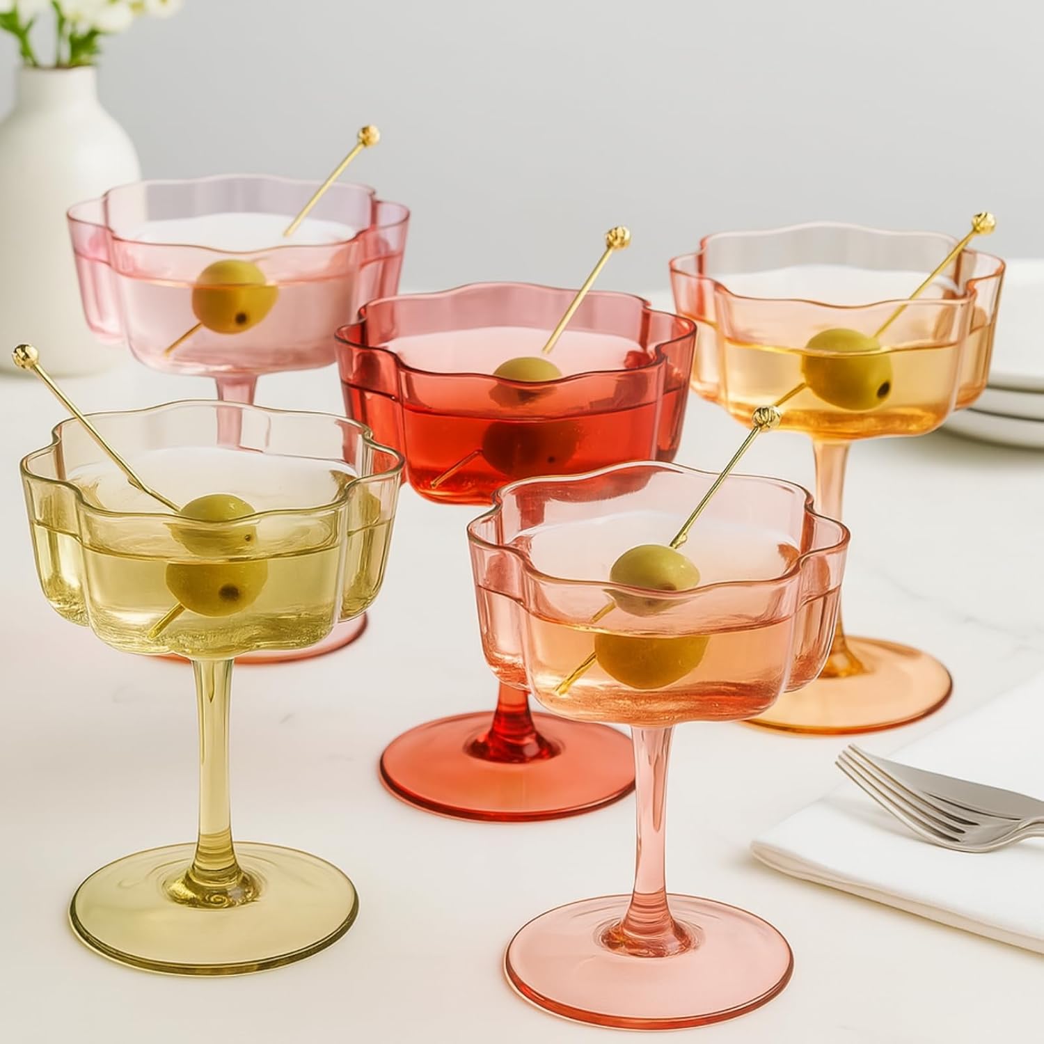 Vintage Wavy Glass Coupes, Set of 5