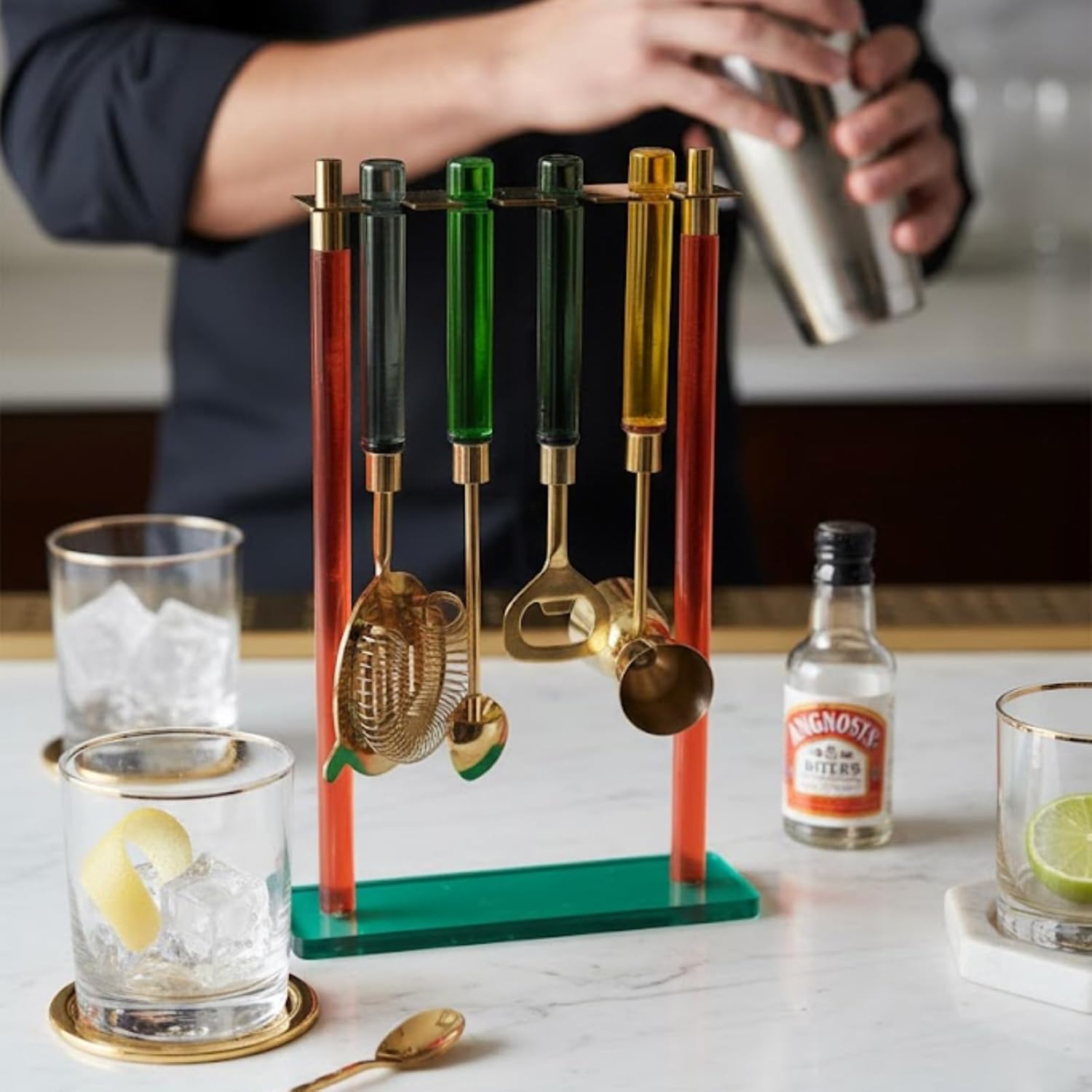 5-Piece Gold Bartender Kit with Stand