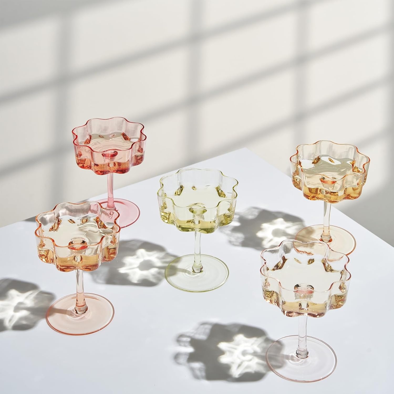Vintage Wavy Glass Coupes, Set of 5