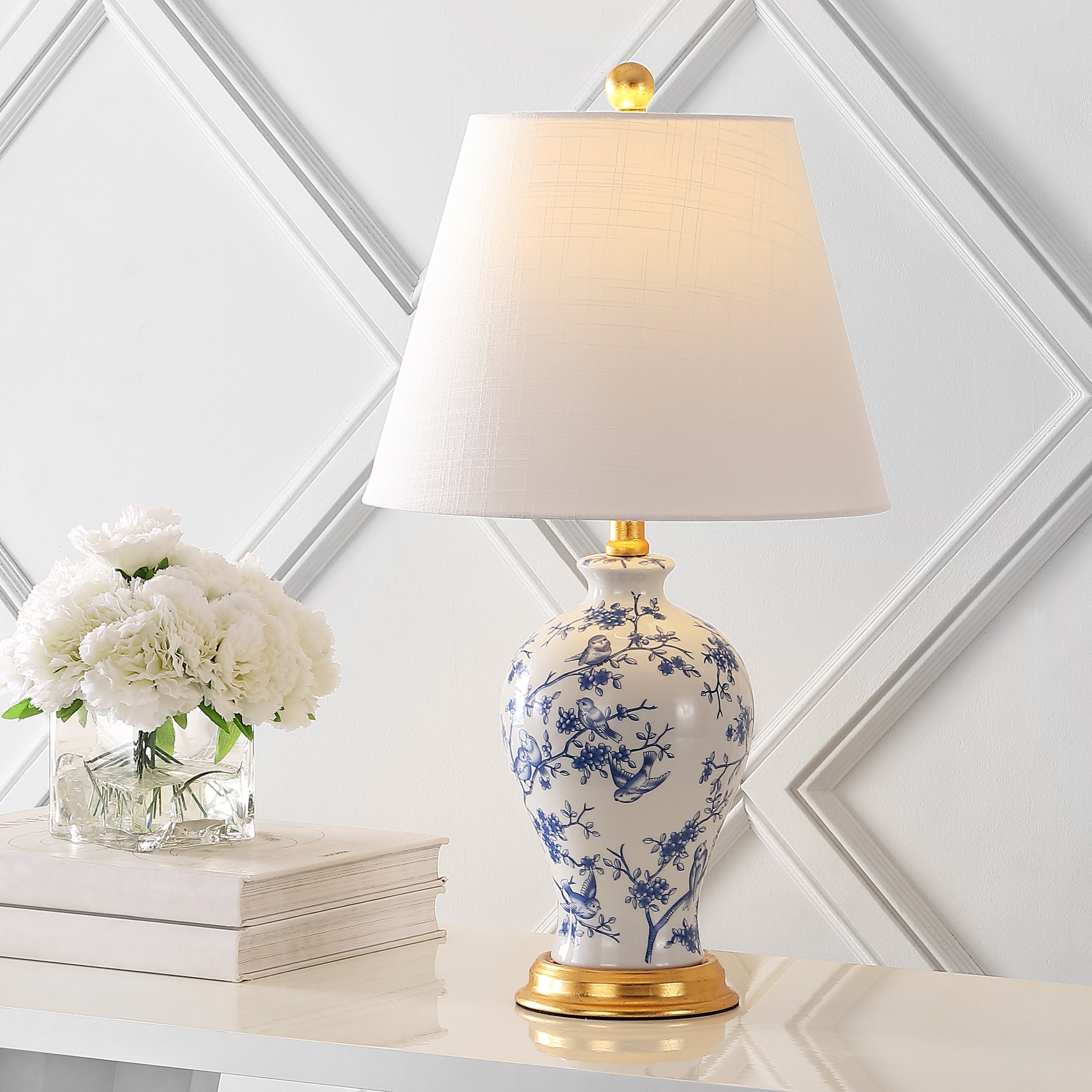 Grace French Country Cottage Ceramic/Iron Floral Urn LED Table Lamp
