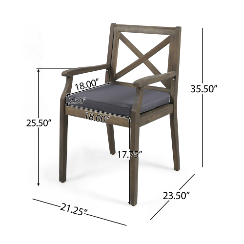 7 Pieces Acacia Wood Outdoor Dining Set with Dark Grey Cushions,Modern 6 Chairs  1 Large Table,Dining Furniture Set for Lawn, Backyard, Garden Deck,Poolside,Grey
