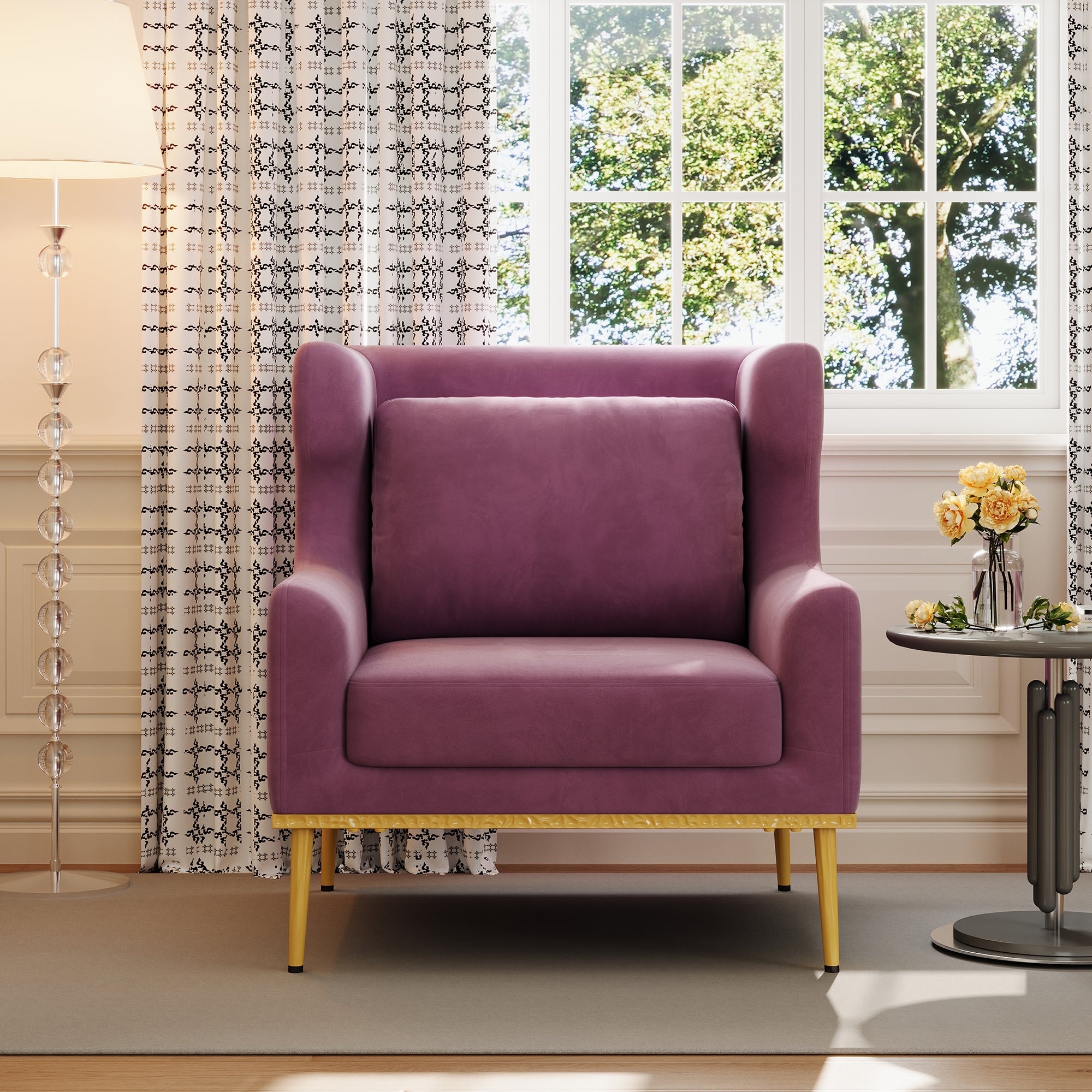 Modern Armchair Velvet Accent Chair Reading Chair Single Sofa Chair for Living Room, Bedroom, or Reading Corner, Beige