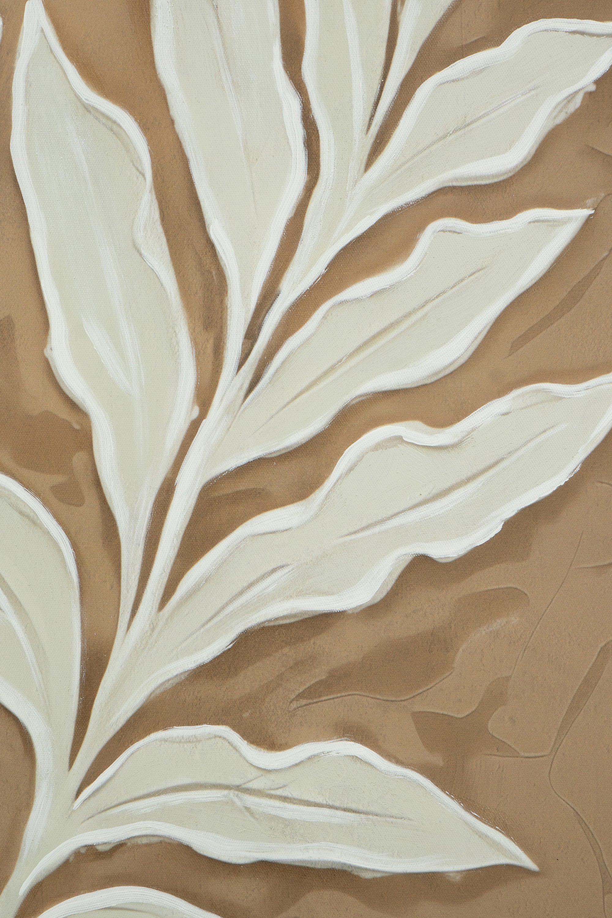 Brown and White Minimalist Leaf Paintings with Black Frame, Set of 2