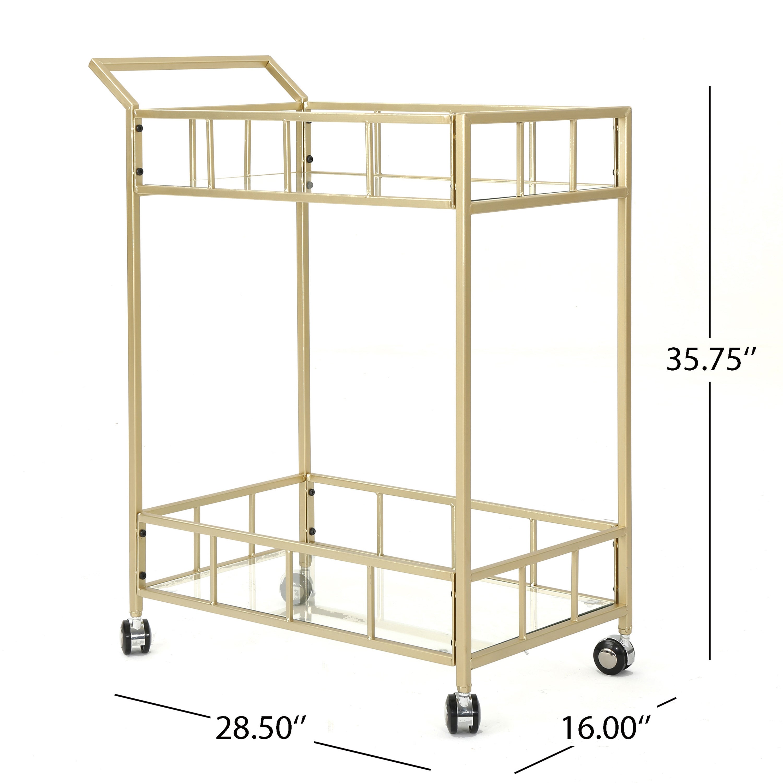 Outdoor Metal Bar Cart with 2 Tempered Glass Shelves and Rolling Casters
