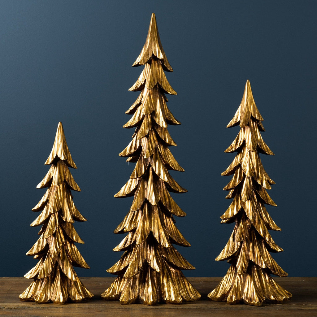 Carved-Stone-Pine-Tree-Décor-with-Gold-Finish-(set-of-3)-Gold-Christmas-Decor