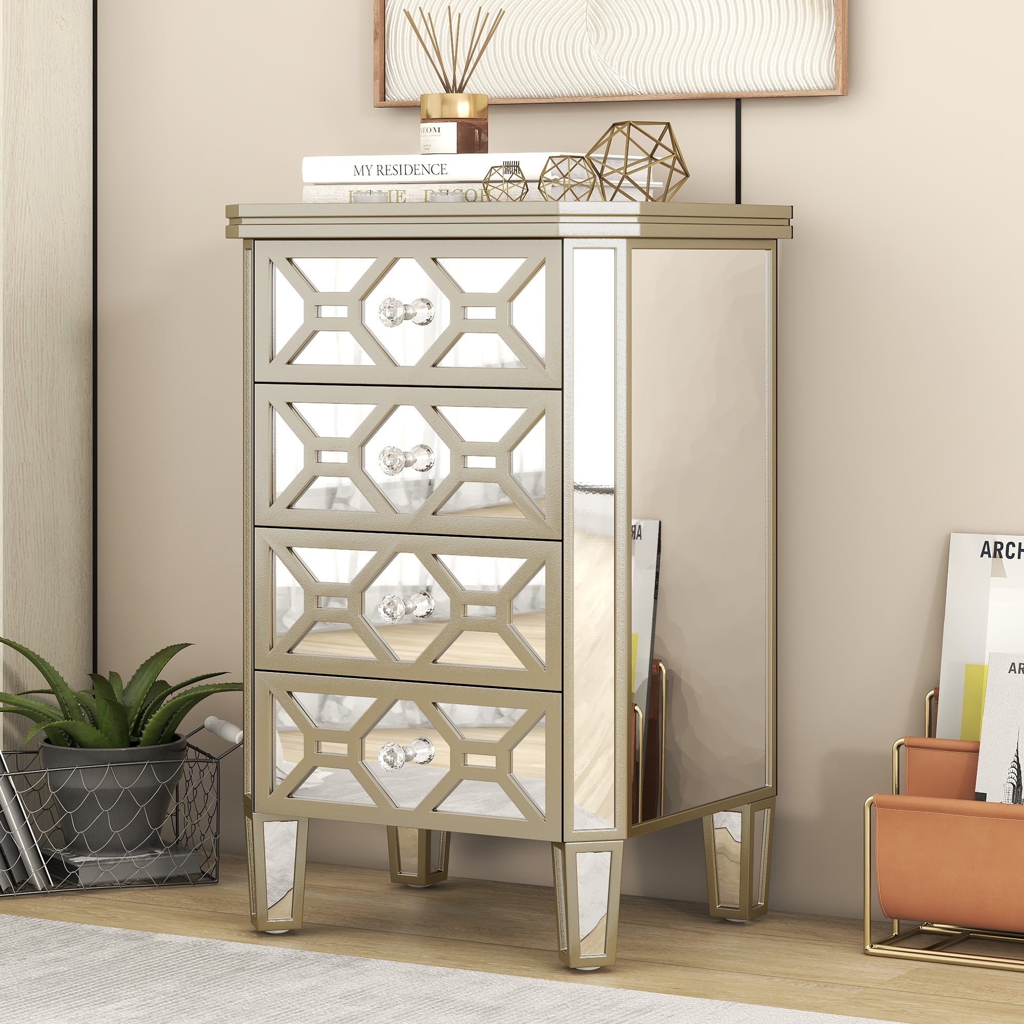 31.5" Chest with 4 Drawers and Golden Lines