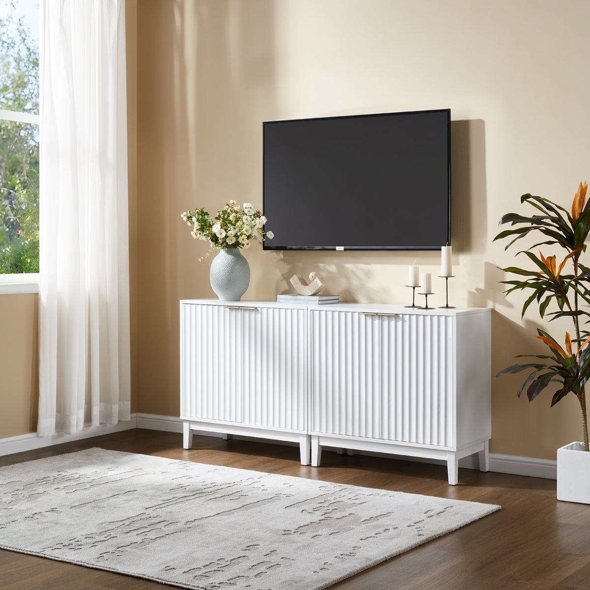 2-Door Fluted Storage Cabinet with Legs