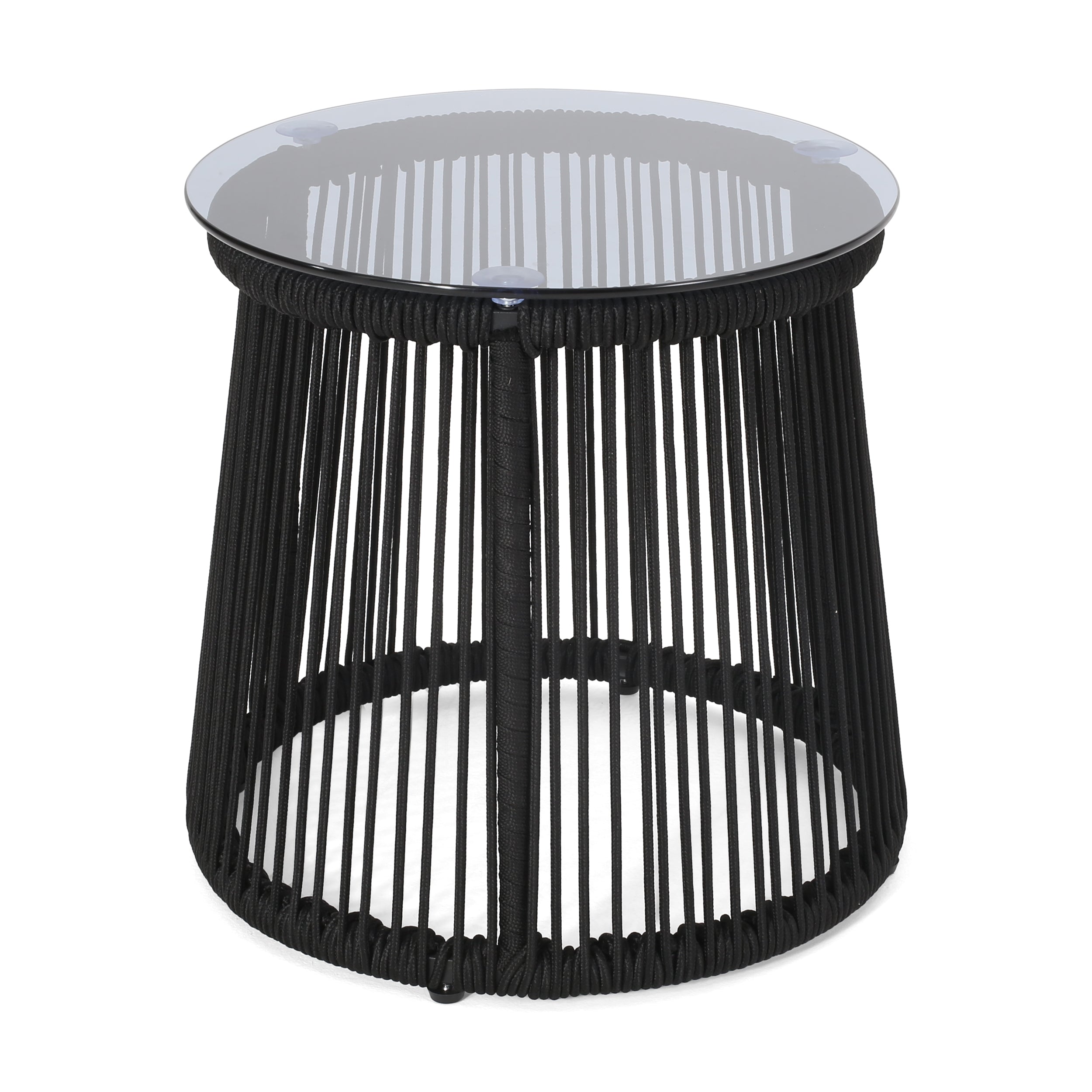 Outdoor End Table with Drum-Shaped Base and Tempered Glass Top