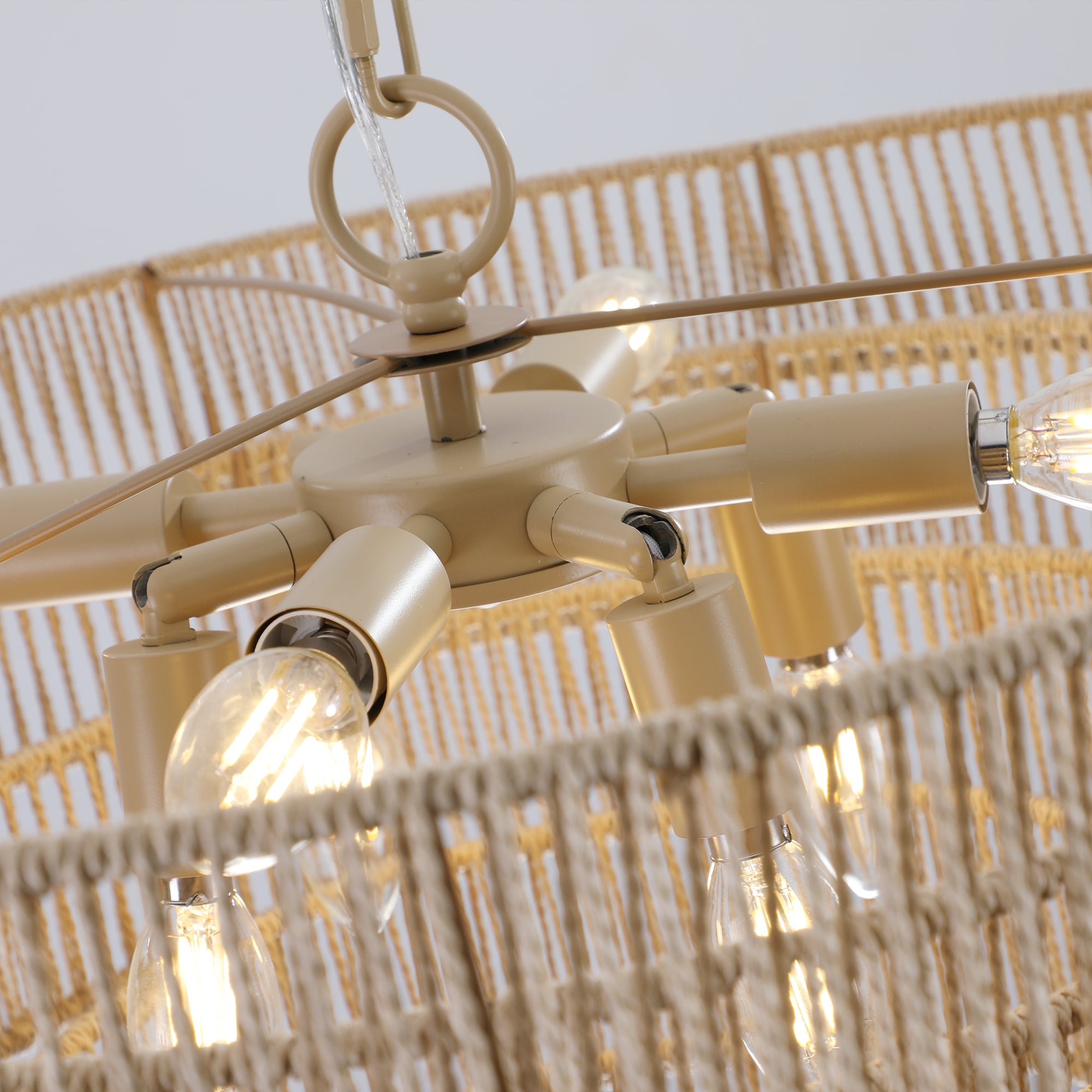 5-Tier Rattan Pendant Light with Round Metal Frame