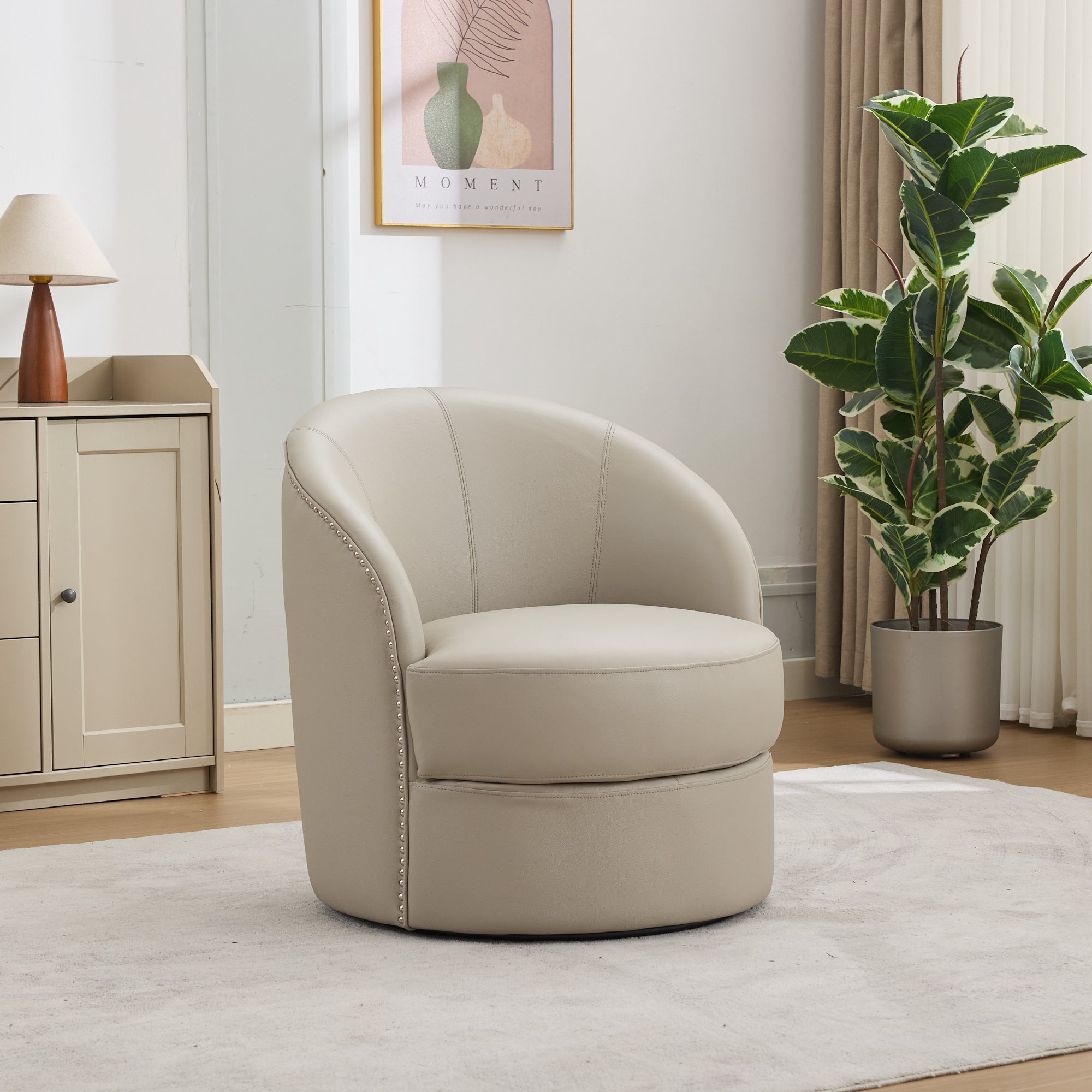 Top-Grain Leather Swivel Accent Chair