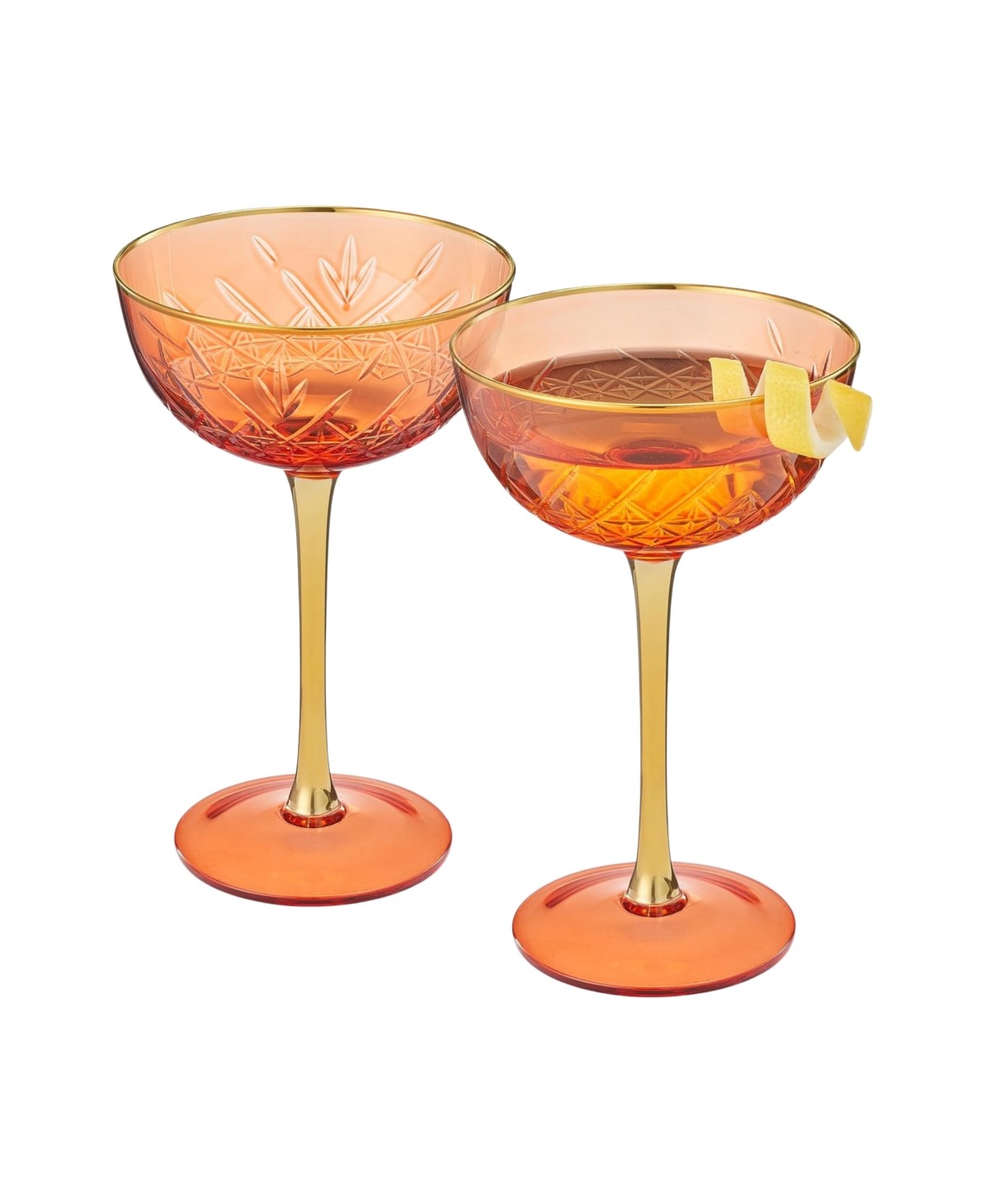 Orange Red Vintage Art Deco Coupes Set of 2