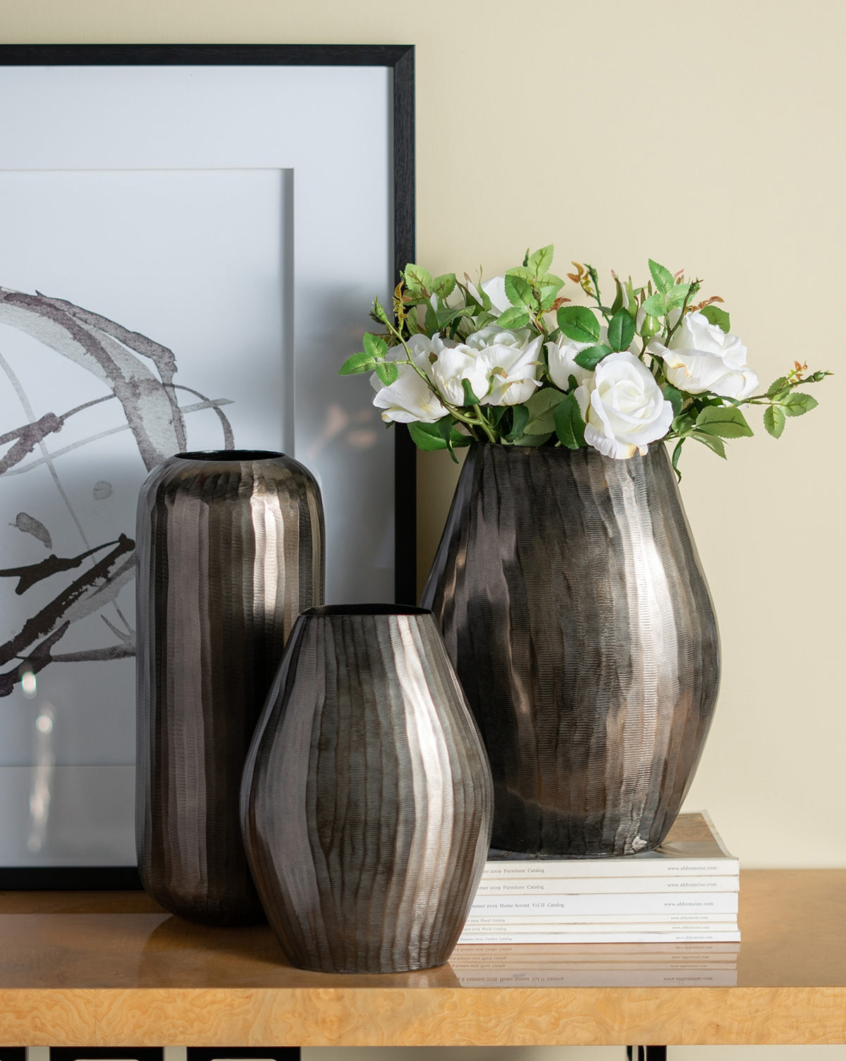 Large Aluminum Layered Chisel Oval Vase